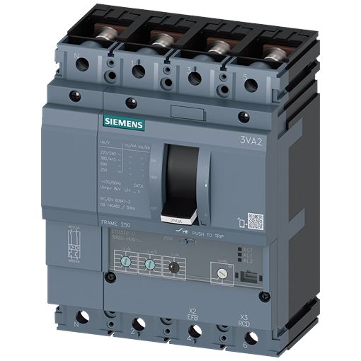 Siemens SENTRON 3VA2 Electronic Circuit Breaker 250A 690V, 4 channels Type N
