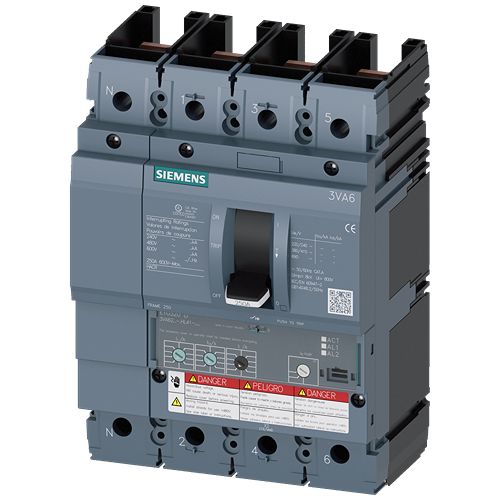 Siemens, SENTRON, 3VA6 Molded Case Circuit Breaker 4-Pole 250A, Breaking Capacity 100 kA, Fixed