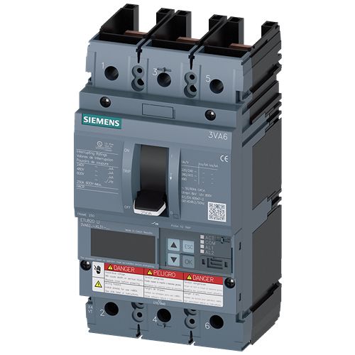 Siemens, SENTRON, 3VA6 Molded Case Circuit Breaker 3-Pole 250A, Breaking Capacity 100 kA, Fixed