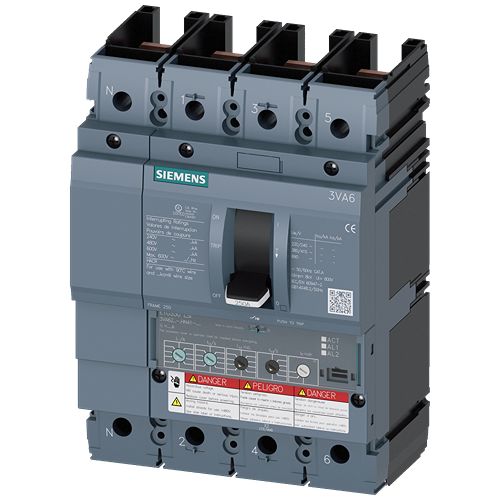 Siemens, SENTRON, 3VA6 Molded Case Circuit Breaker 4-Pole 250A, Breaking Capacity 150 kA, Fixed