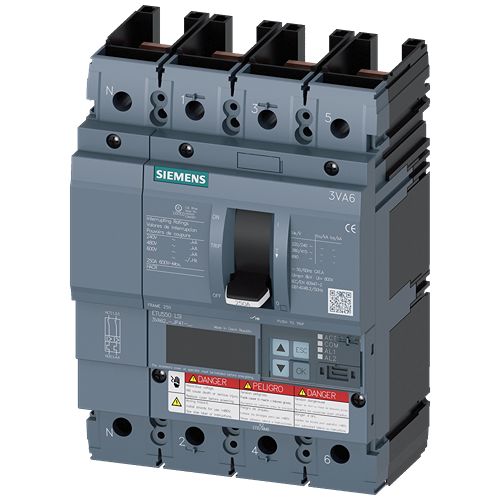 Siemens, SENTRON, 3VA6 Molded Case Circuit Breaker 4-Pole 250A, Breaking Capacity 150 kA, Fixed