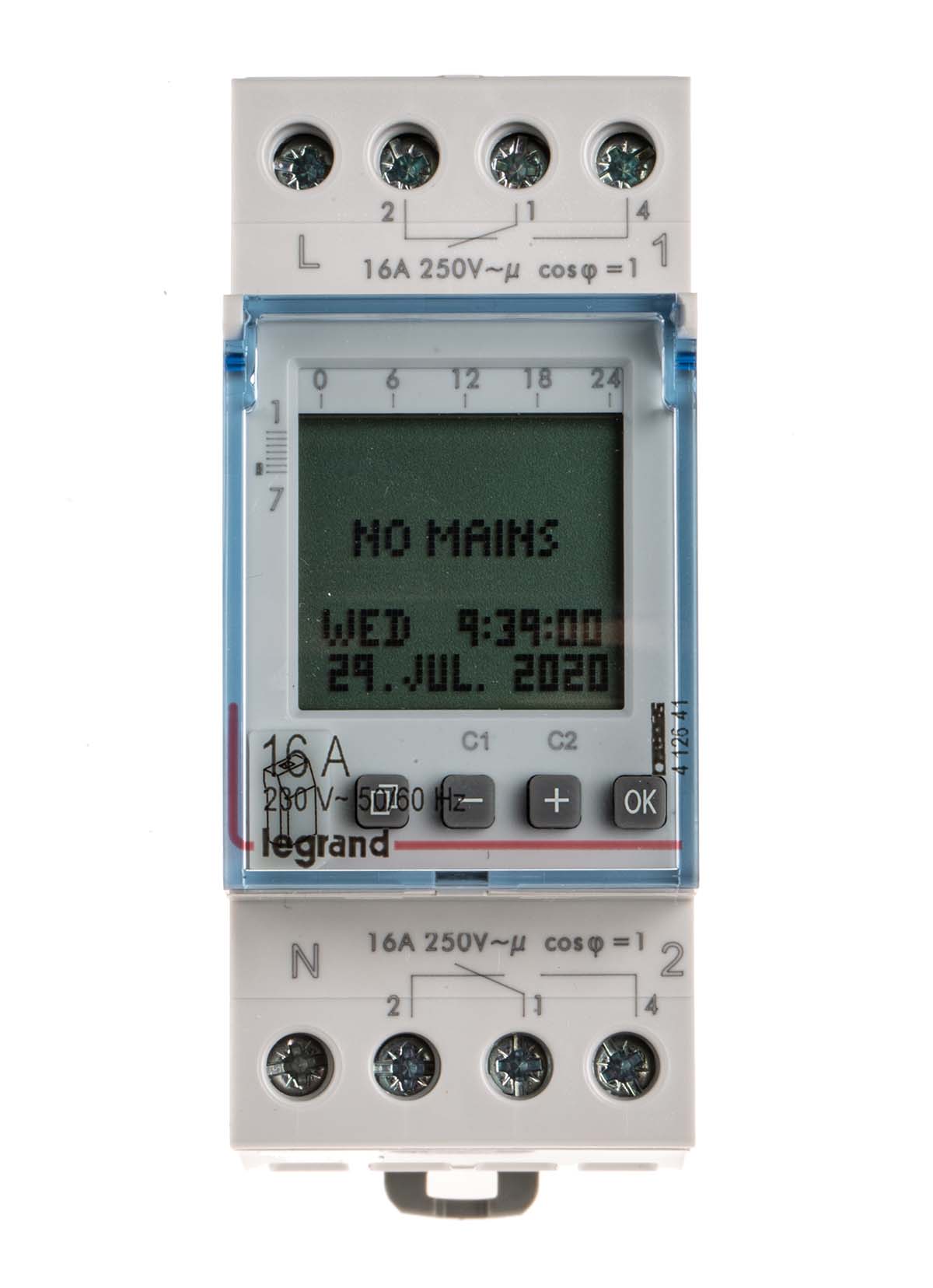 4-126-41 Legrand Digital DIN Rail Time Switch, 2-Channel 230 V ac