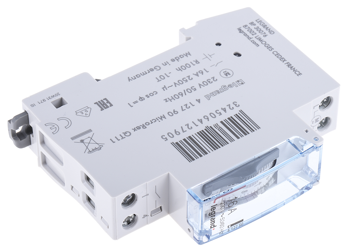 4-127-90 Legrand Analogue DIN Rail Time Switch, 1-Channel 230 V ac