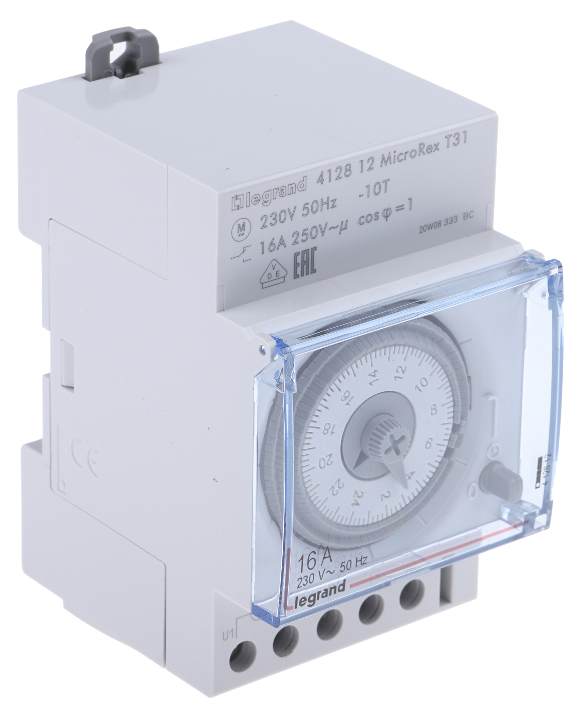 4-128-12 Legrand Analogue DIN Rail Time Switch, 3-Channel 230 V ac