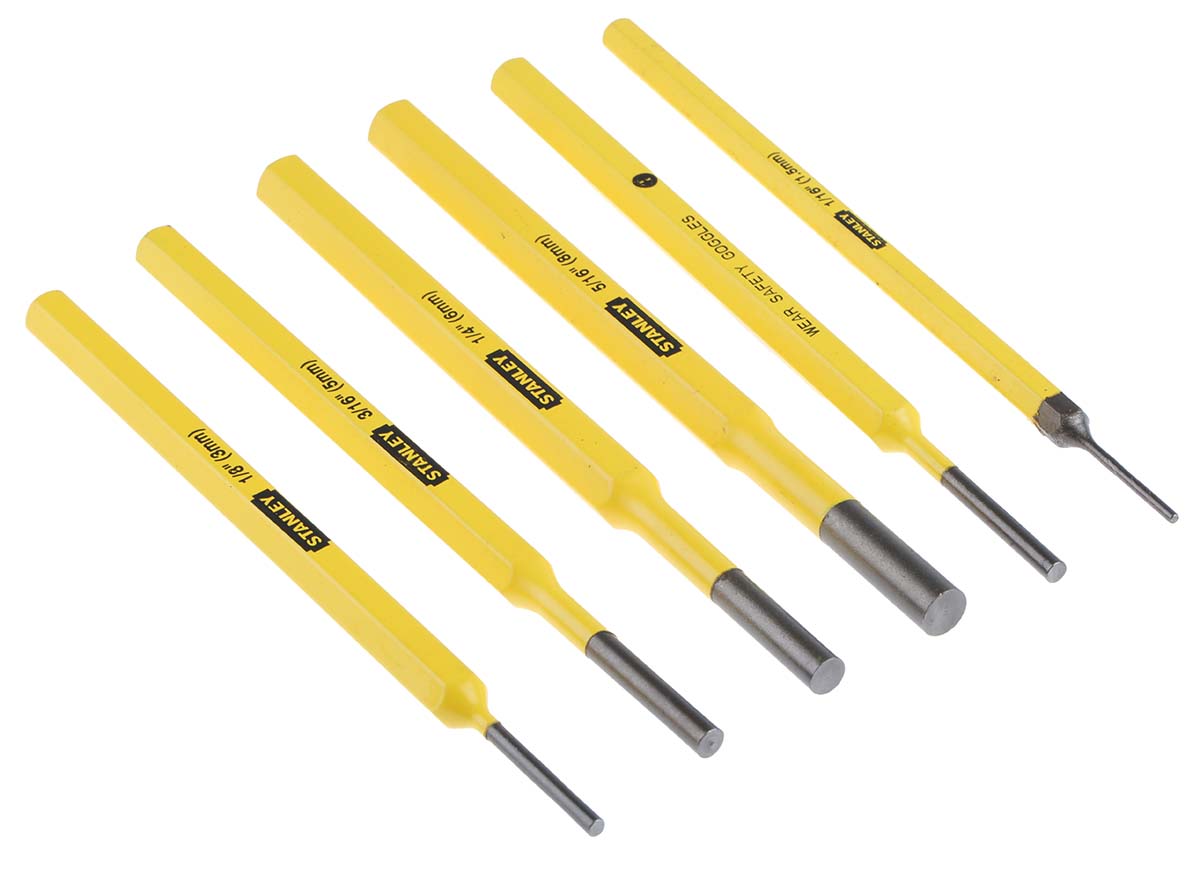 4-18-226 Stanley 6-Piece Punch Set, Pin Punch, 3mm Shank, 6 in Overall