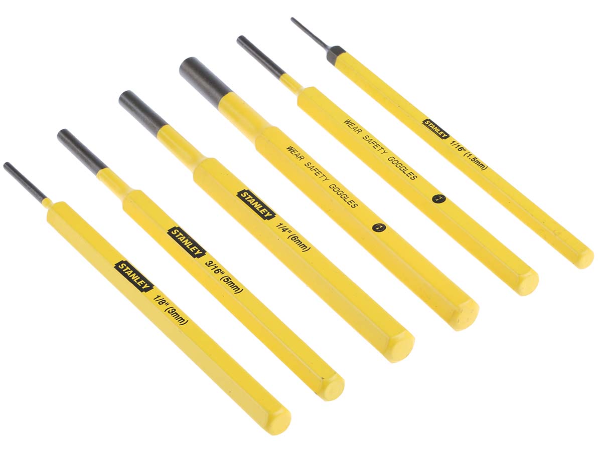 4-18-226 Stanley 6-Piece Punch Set, Pin Punch, 3mm Shank, 6 in Overall