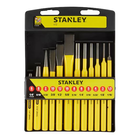 Stanley 12-Piece Punch Set, Pin Punch, 6mm Shank