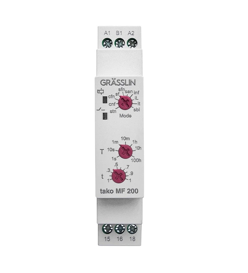 Grasslin tako MF 200 Series DIN Rail Timer Relay 12V ac, 230 V ac, 0.1 s to 100 h, 10-Function