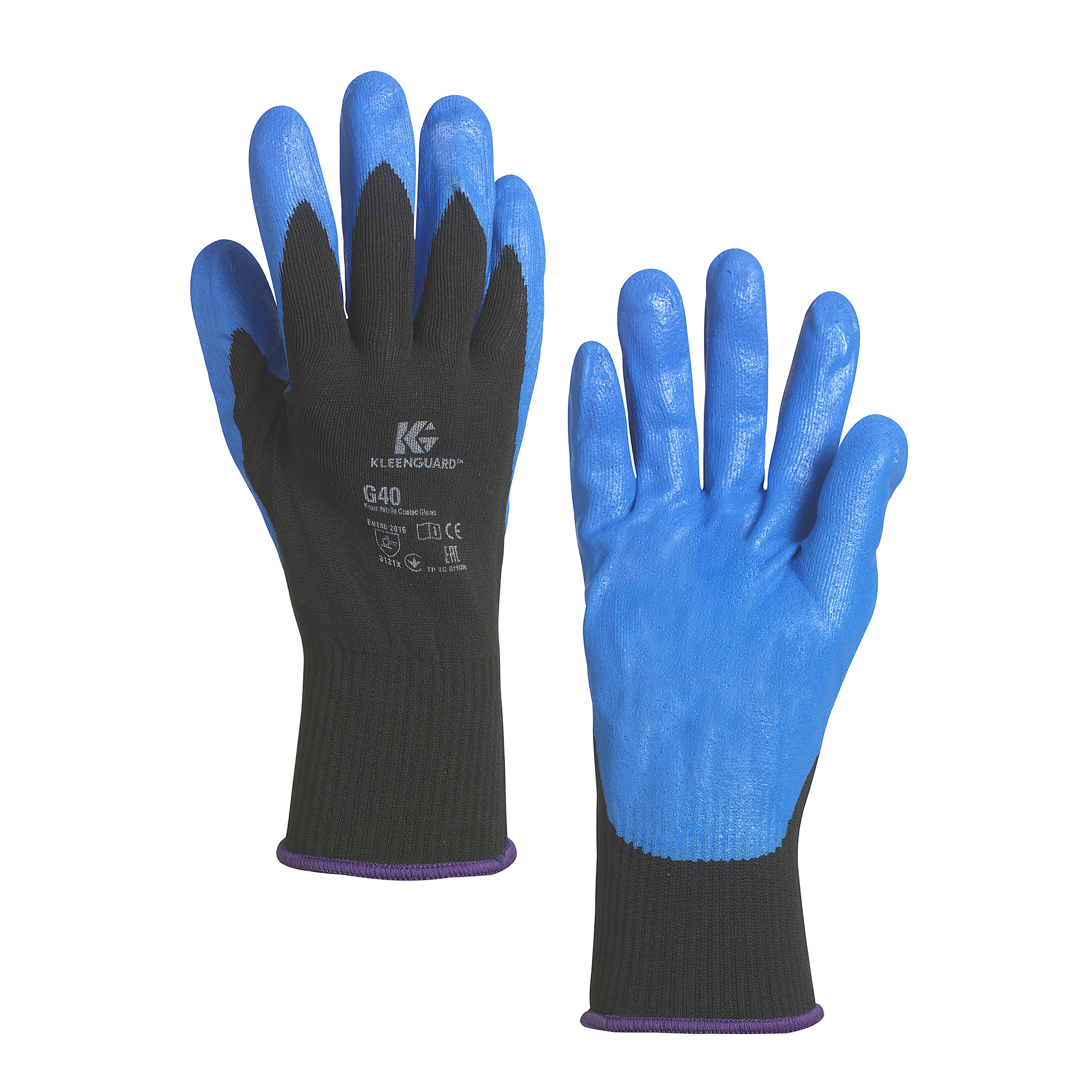 40225 Kimberly Clark Black, Blue Nylon Work Gloves, Size 7, Nitrile Foam Coating