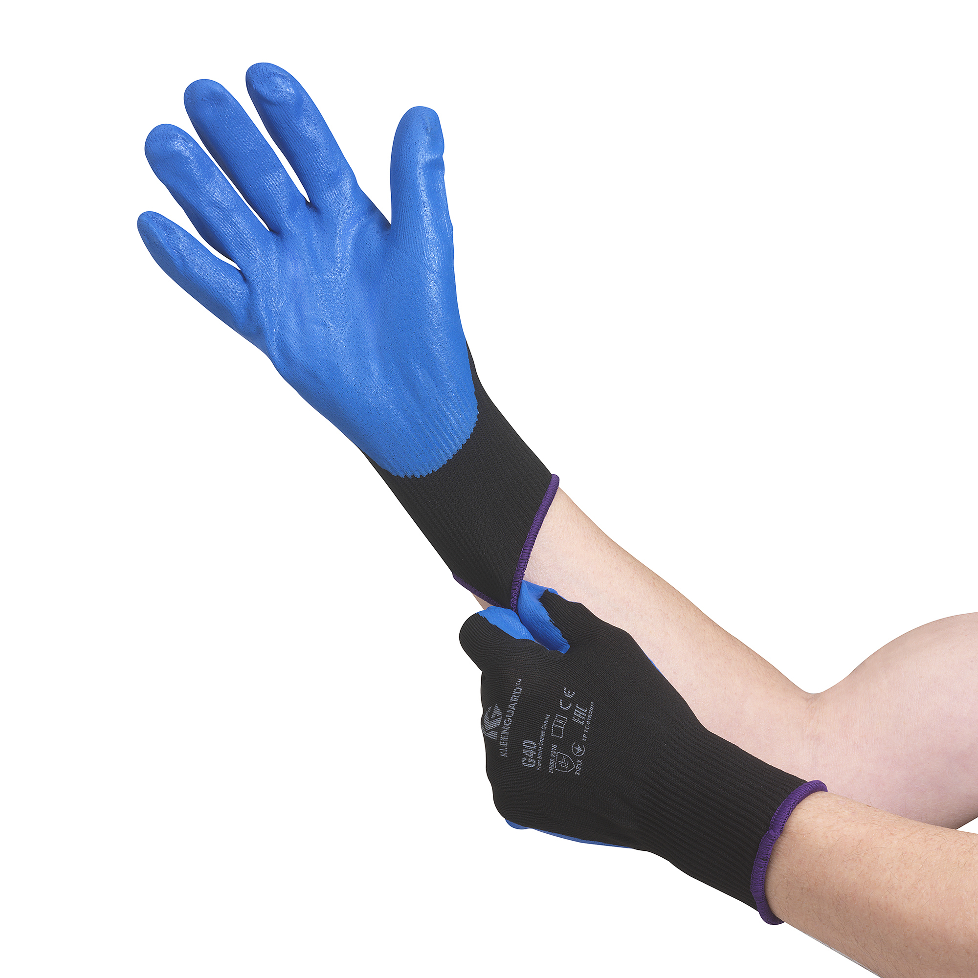 40225 Kimberly Clark Black, Blue Nylon Work Gloves, Size 7, Nitrile Foam Coating
