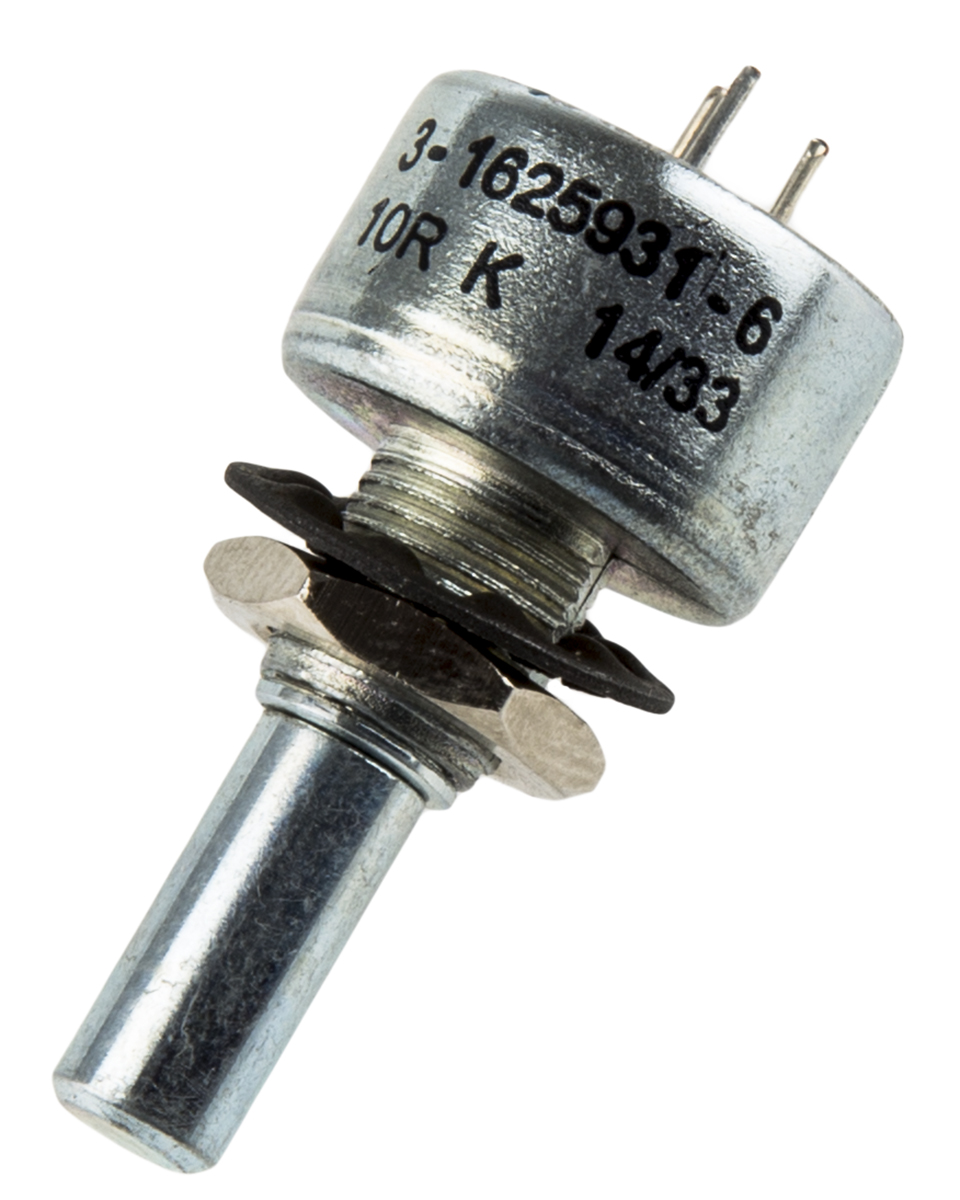 404802692043 TE Connectivity M 10 Ω Rotary Potentiometer 1-Turns 1-Gang Panel Mount, Through Hole,