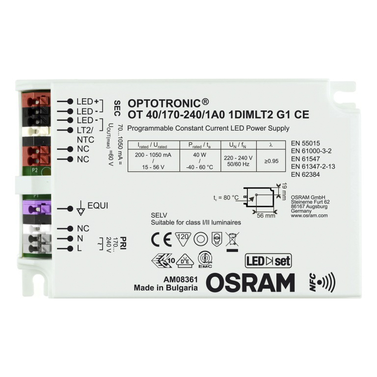 Osram LED Driver, 15V, 56 V Output, 40 W Output, 1050mA, 70 mA AstroDIM