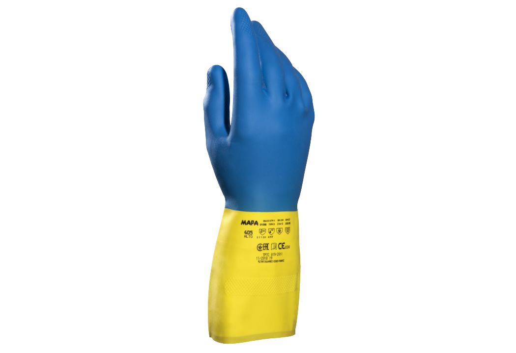 Mapa Duomix Blue Latex Work Gloves, Size 10.5XL, Uncoated Coating