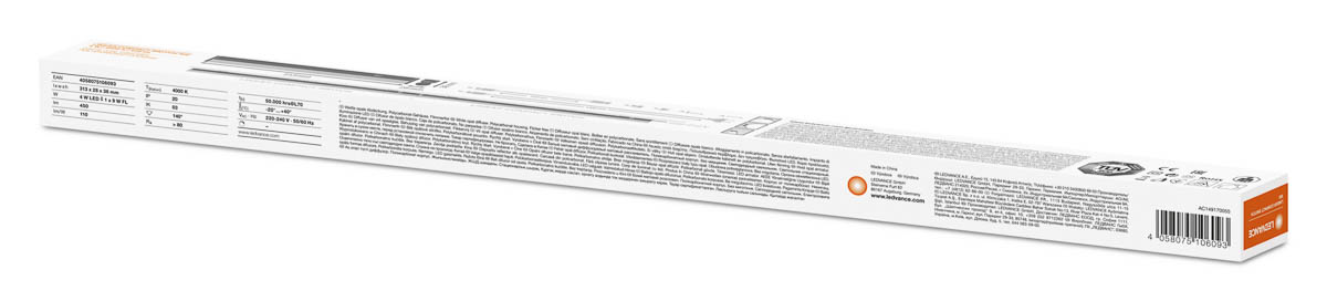4058075106093 LEDVANCE 4 W LED Batten Light, 220V, 240 V Single, 1 Lamp, 313 mm Long, IP20