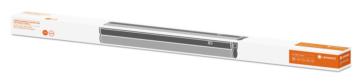 4058075106093 LEDVANCE 4 W LED Batten Light, 220V, 240 V Single, 1 Lamp, 313 mm Long, IP20