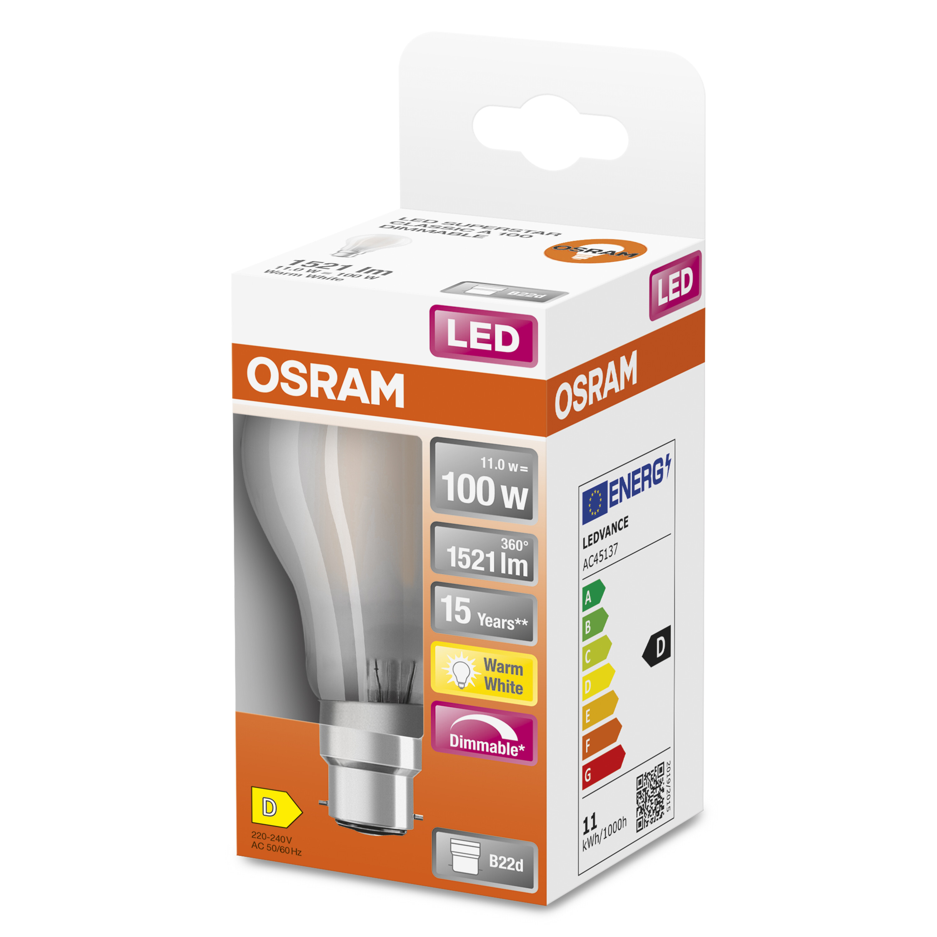4058075245655 LEDVANCE LED Retrofit CLASSIC B22D LED Bulbs, Warm White, Bulb shape