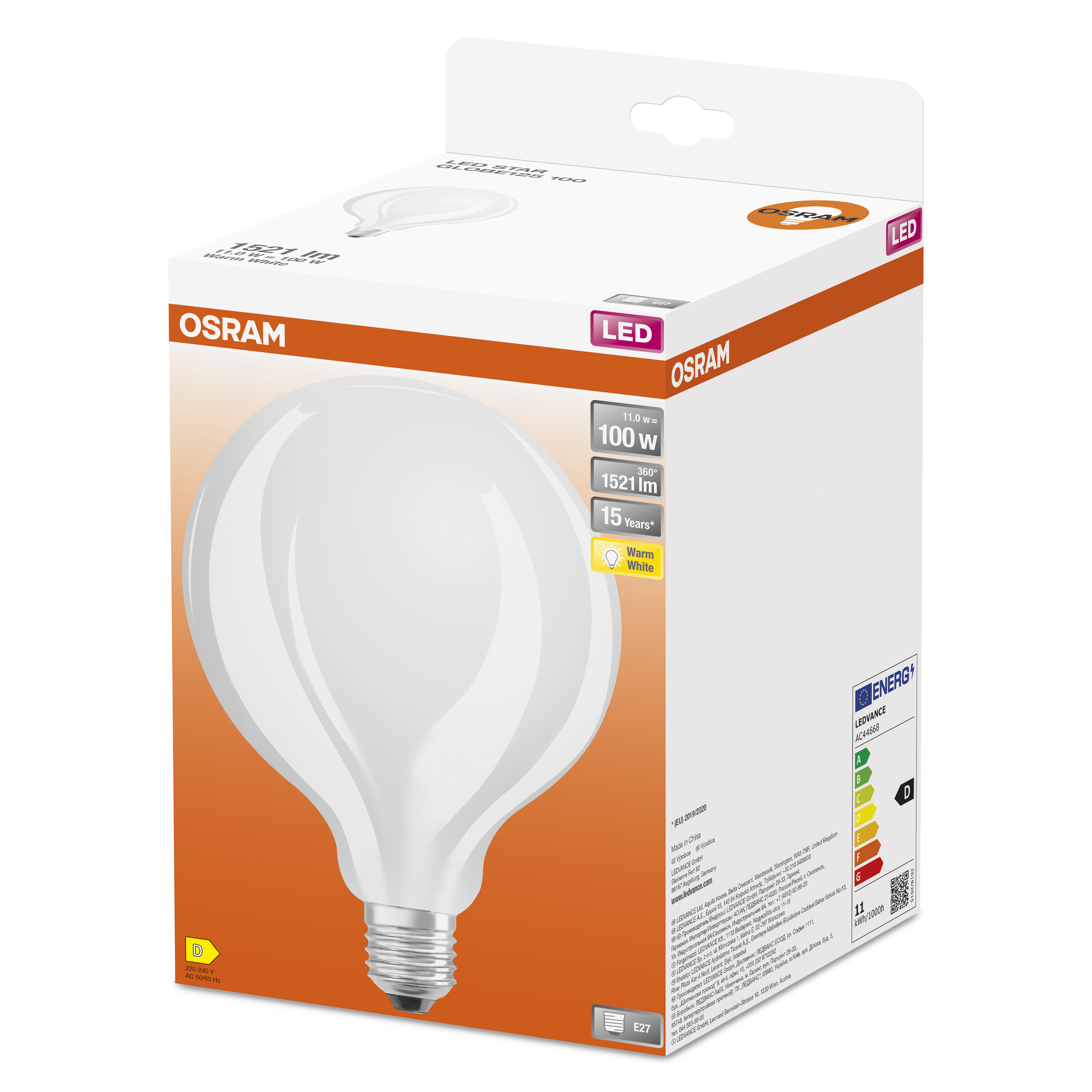 4058075269880 LEDVANCE LED Retrofit CLASSIC E27 LED Bulbs, Warm White, Ball shape