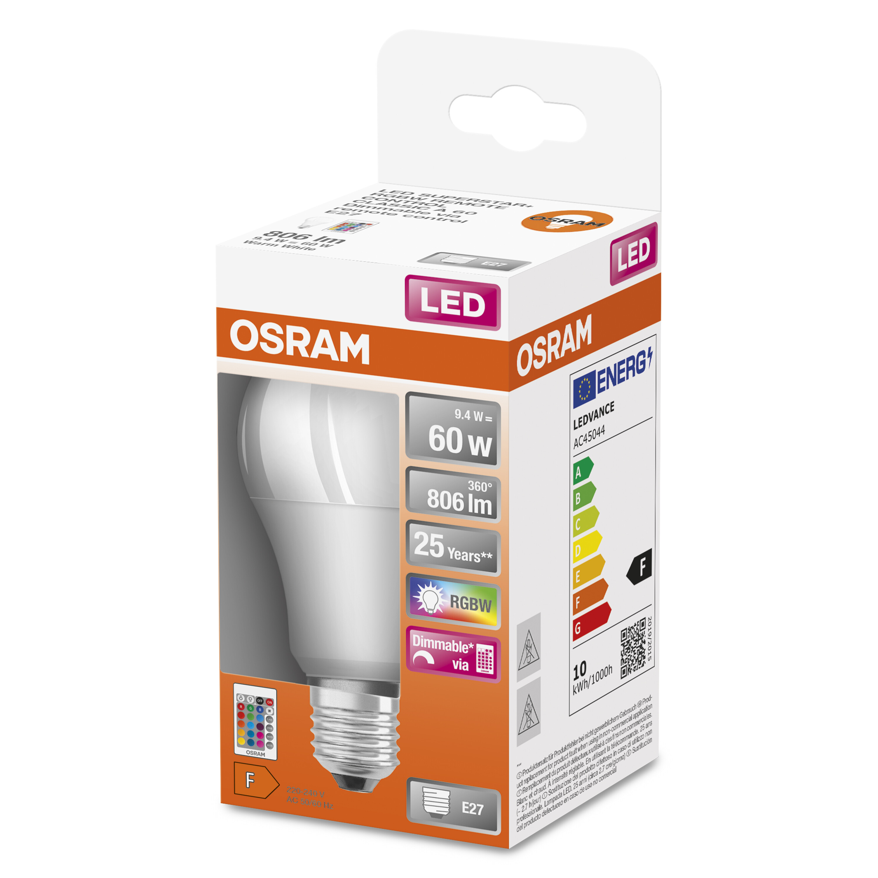 4058075430754 LEDVANCE 40580 E27 LED Bulbs, Warm White, Bulb shape