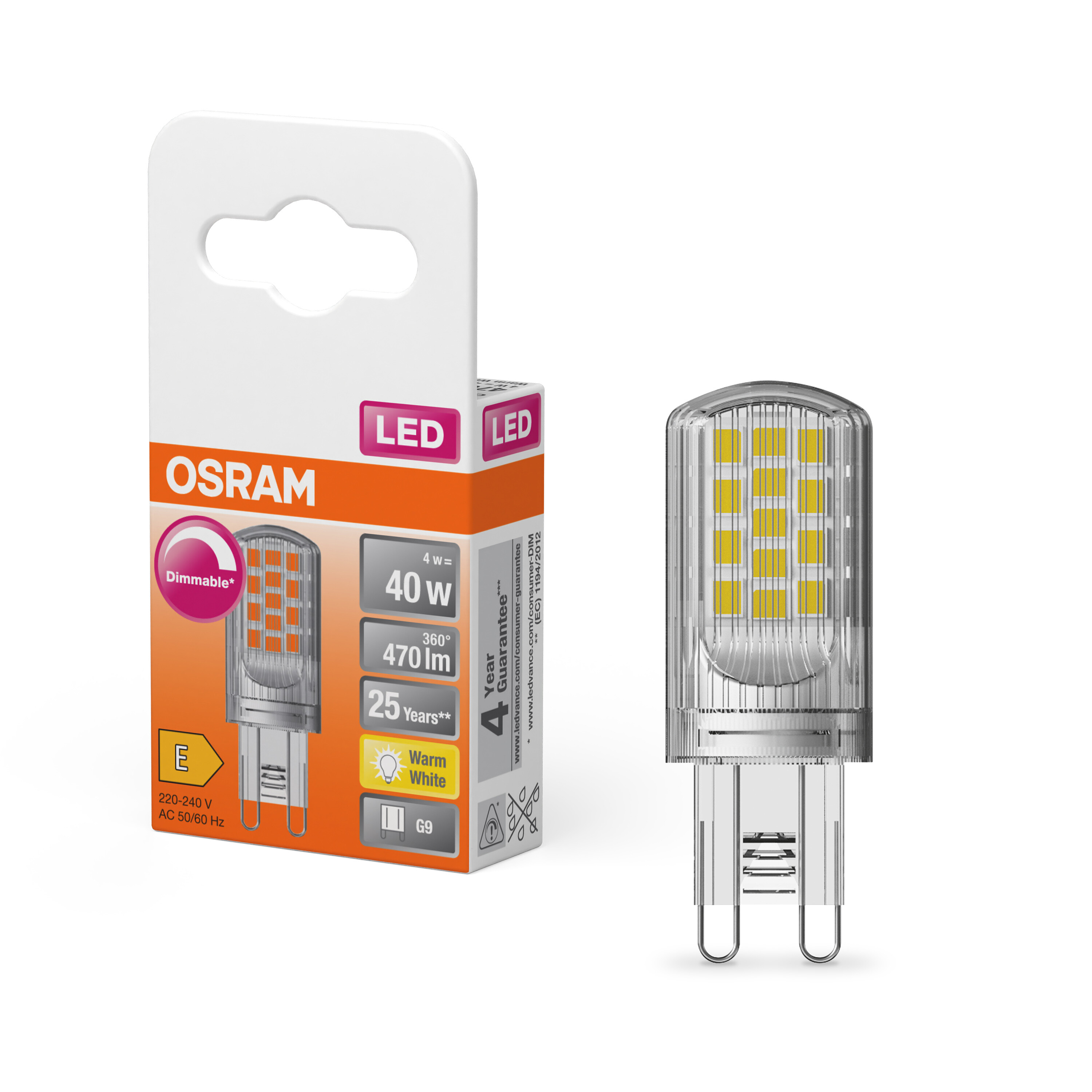 4058075432246 LEDVANCE 40580 G9 LED Bulbs, Warm White, Pin shape