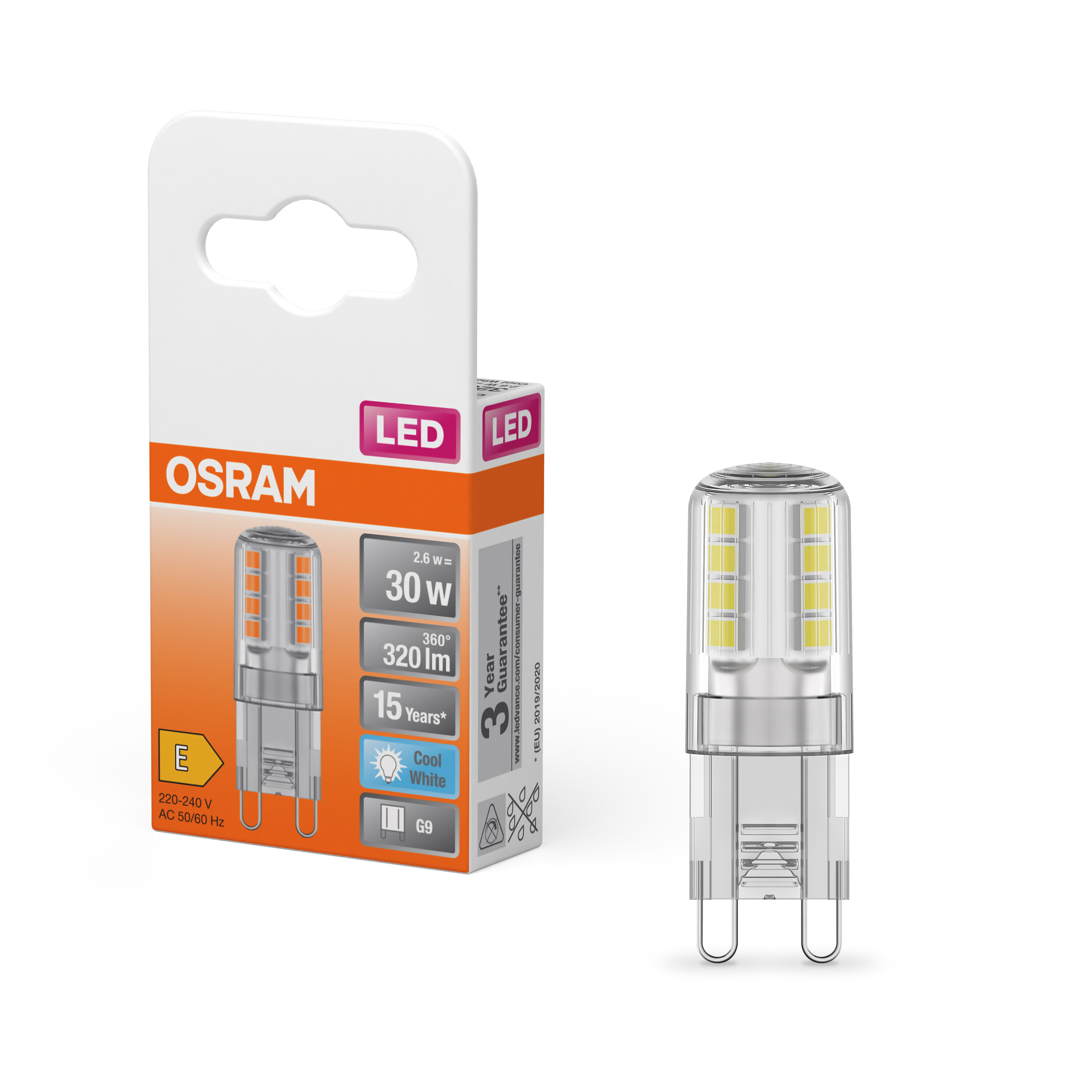 4058075432369 LEDVANCE 40580 G9 LED Bulbs 2.6 W(30 W), 4000k, Cool White, Pin shape