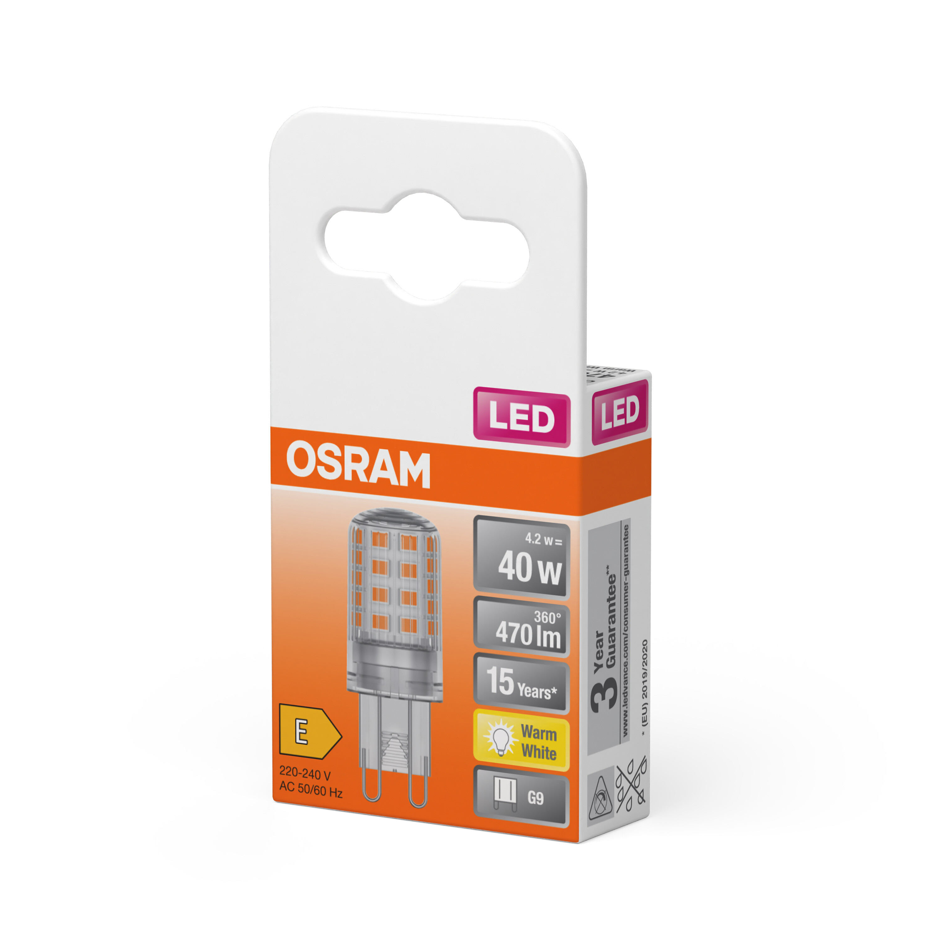 4058075432390 LEDVANCE 40580 G9 LED Bulbs 4.2 W(40 W), 2700k, Warm White, Pin shape