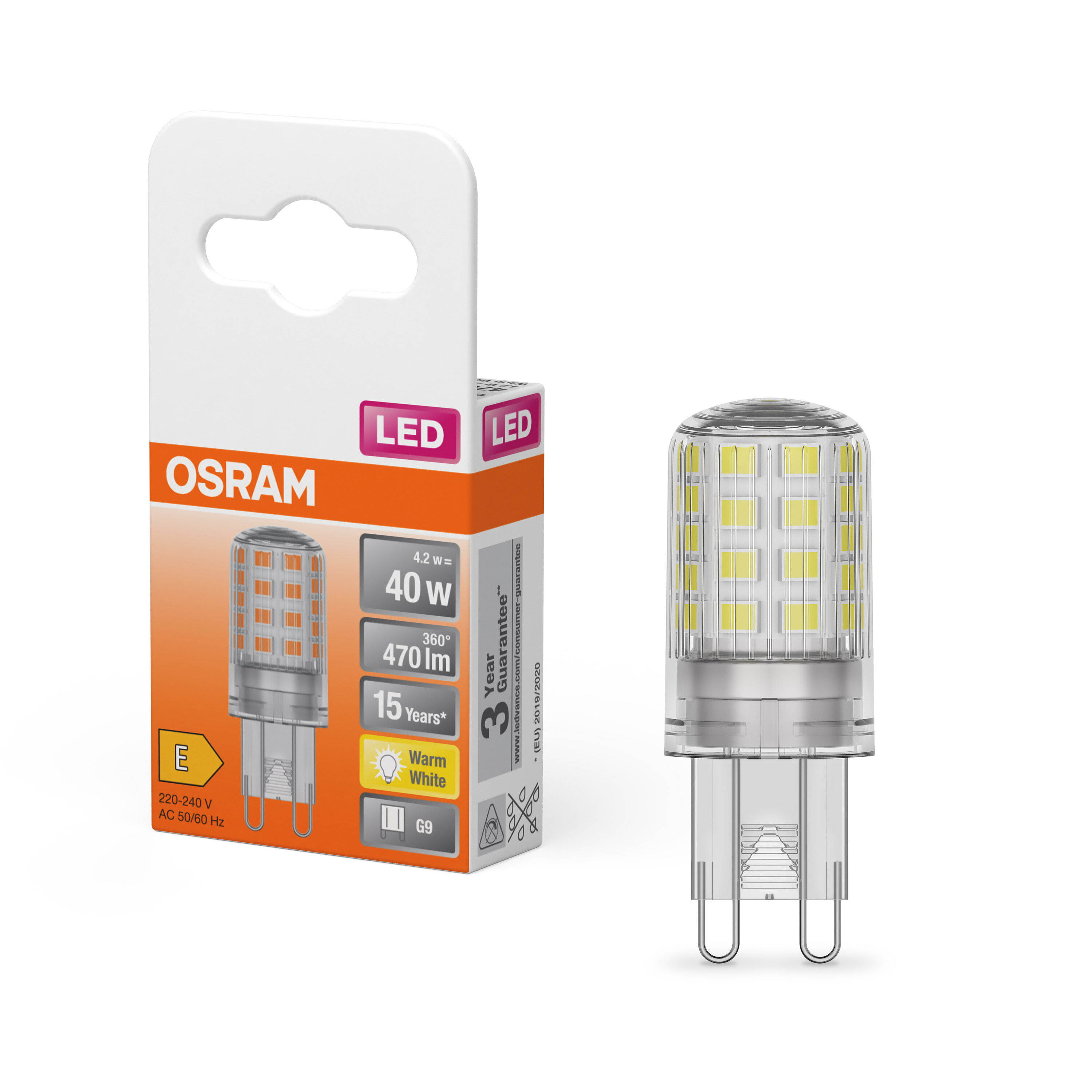 4058075432390 LEDVANCE 40580 G9 LED Bulbs 4.2 W(40 W), 2700k, Warm White, Pin shape