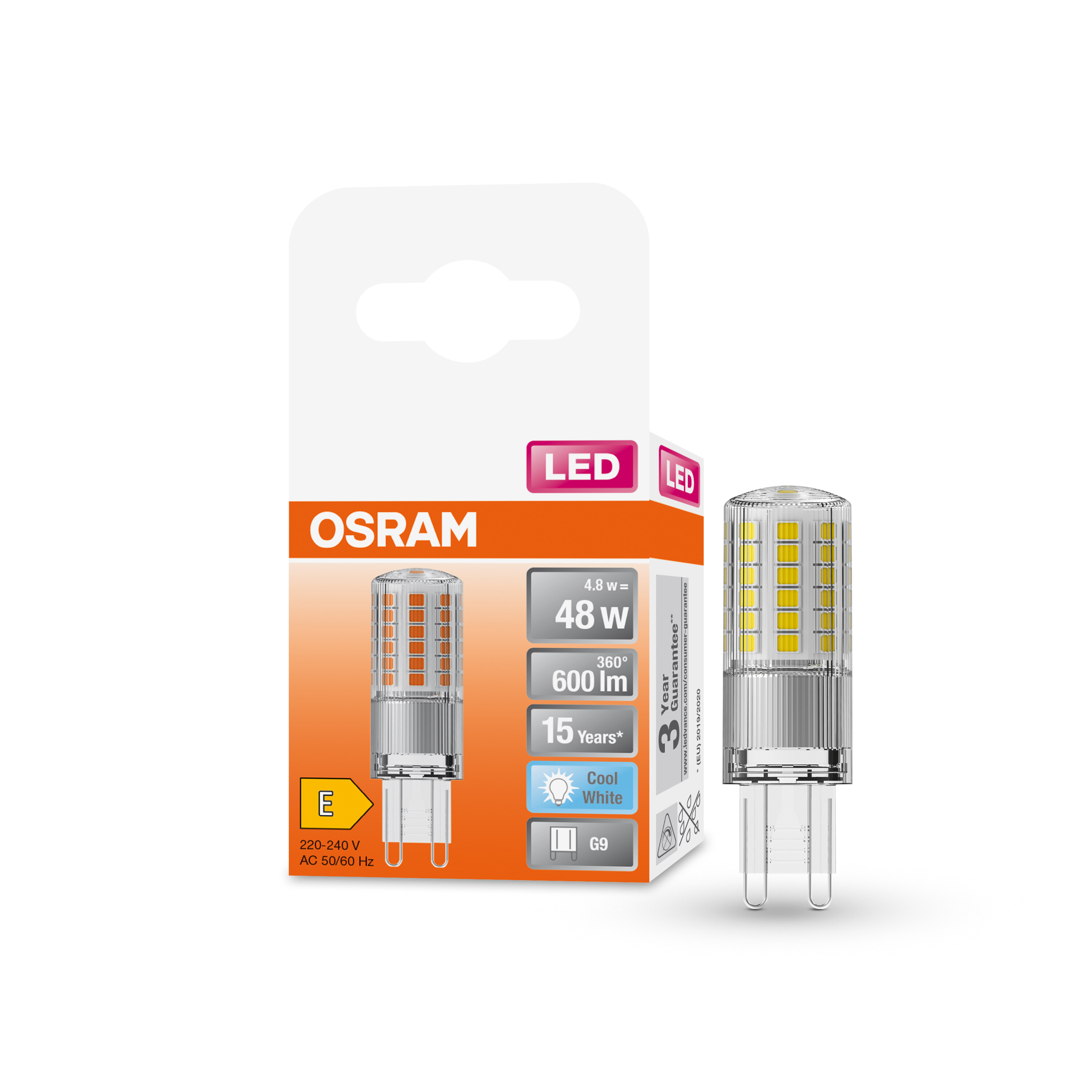 4058075432482 LEDVANCE 40580 G9 LED Bulbs 4.8 W(48 W), 4000k, Cool White, Pin shape