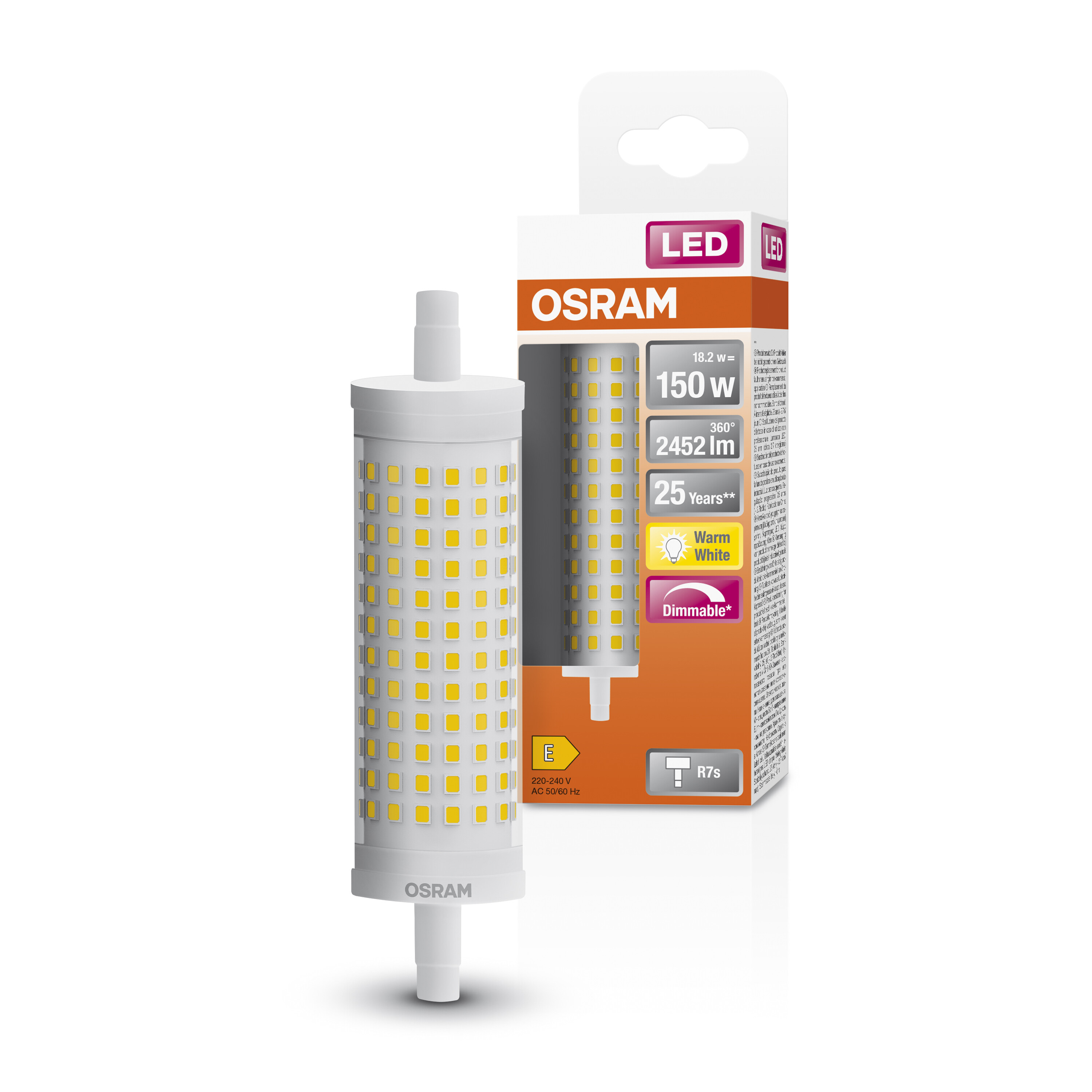 4058075432574 LEDVANCE 40580 R7S LED Bulbs, Warm White, Double Ended shape