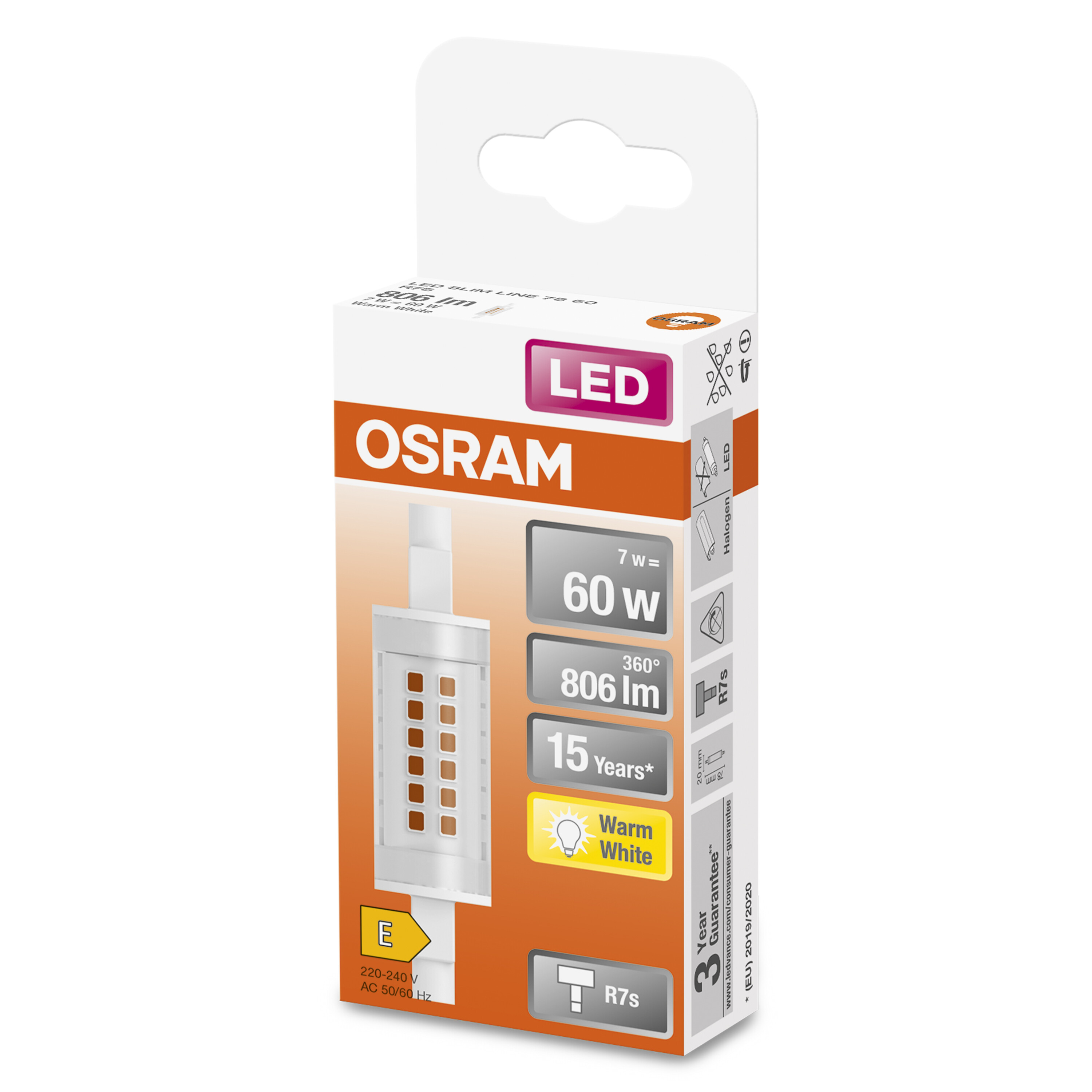 4058075432710 LEDVANCE 40580 R7S LED Bulbs, Warm White, Double Ended shape