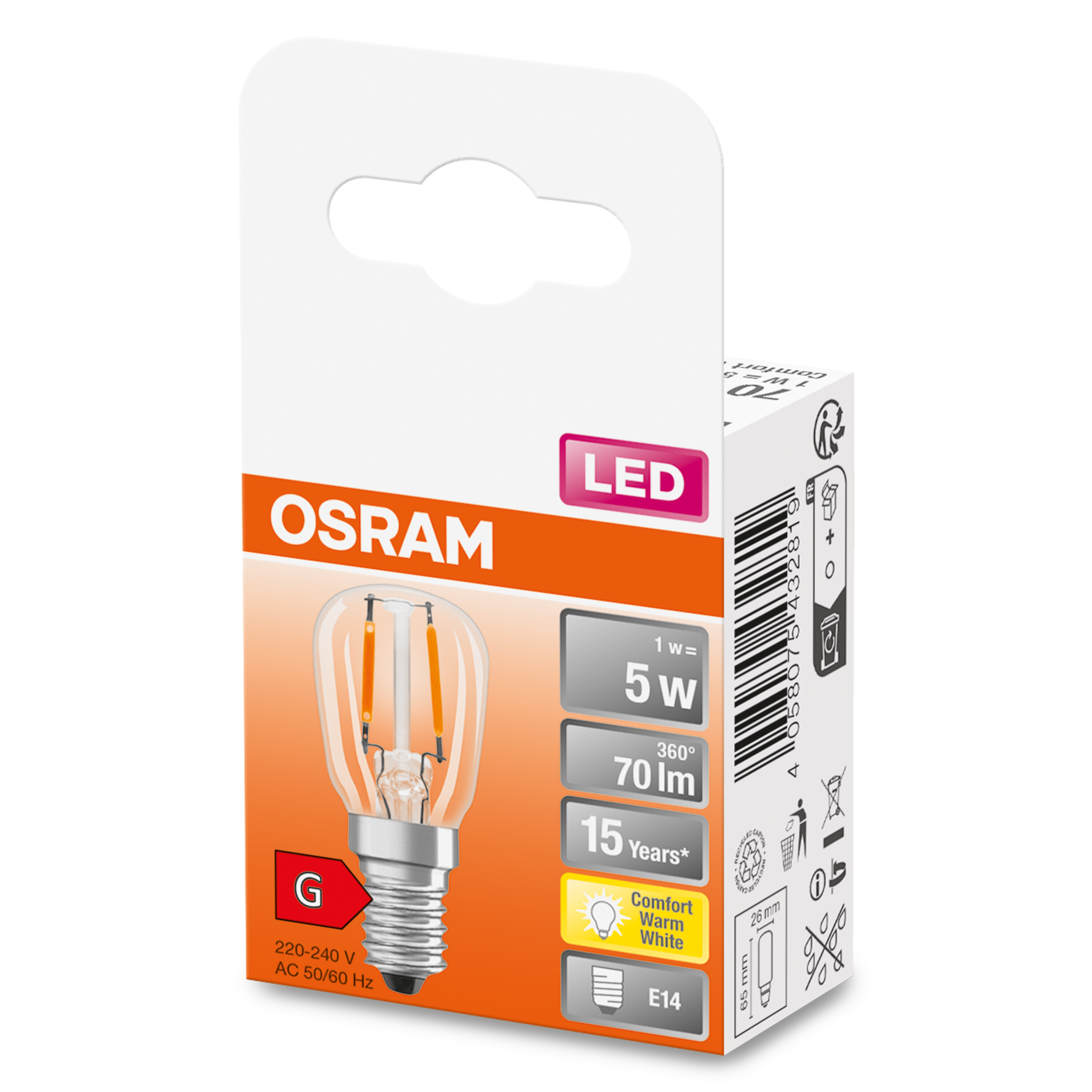 4058075432819 LEDVANCE LED SPECIAL E14 LED Bulbs, Neutral White, Clear, T shape