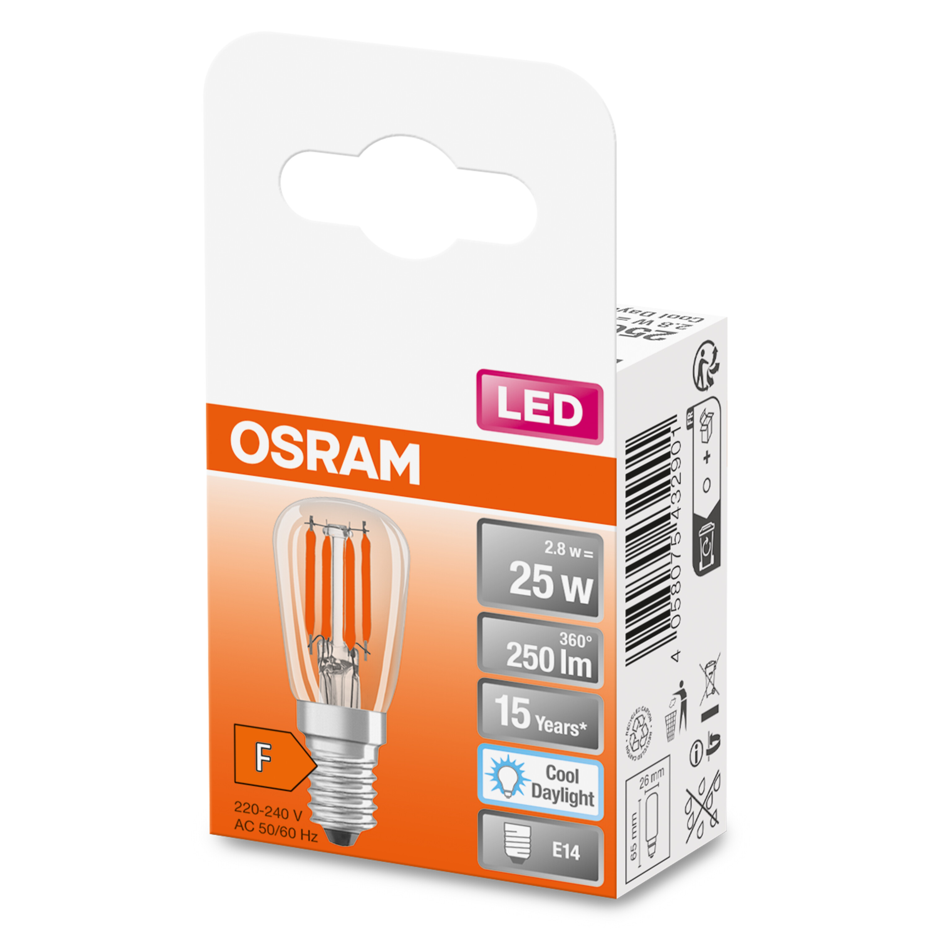 4058075432901 LEDVANCE LED SPECIAL E14 LED Bulbs 2.8 W(25 W), 6500k, Cool Daylight, T shape