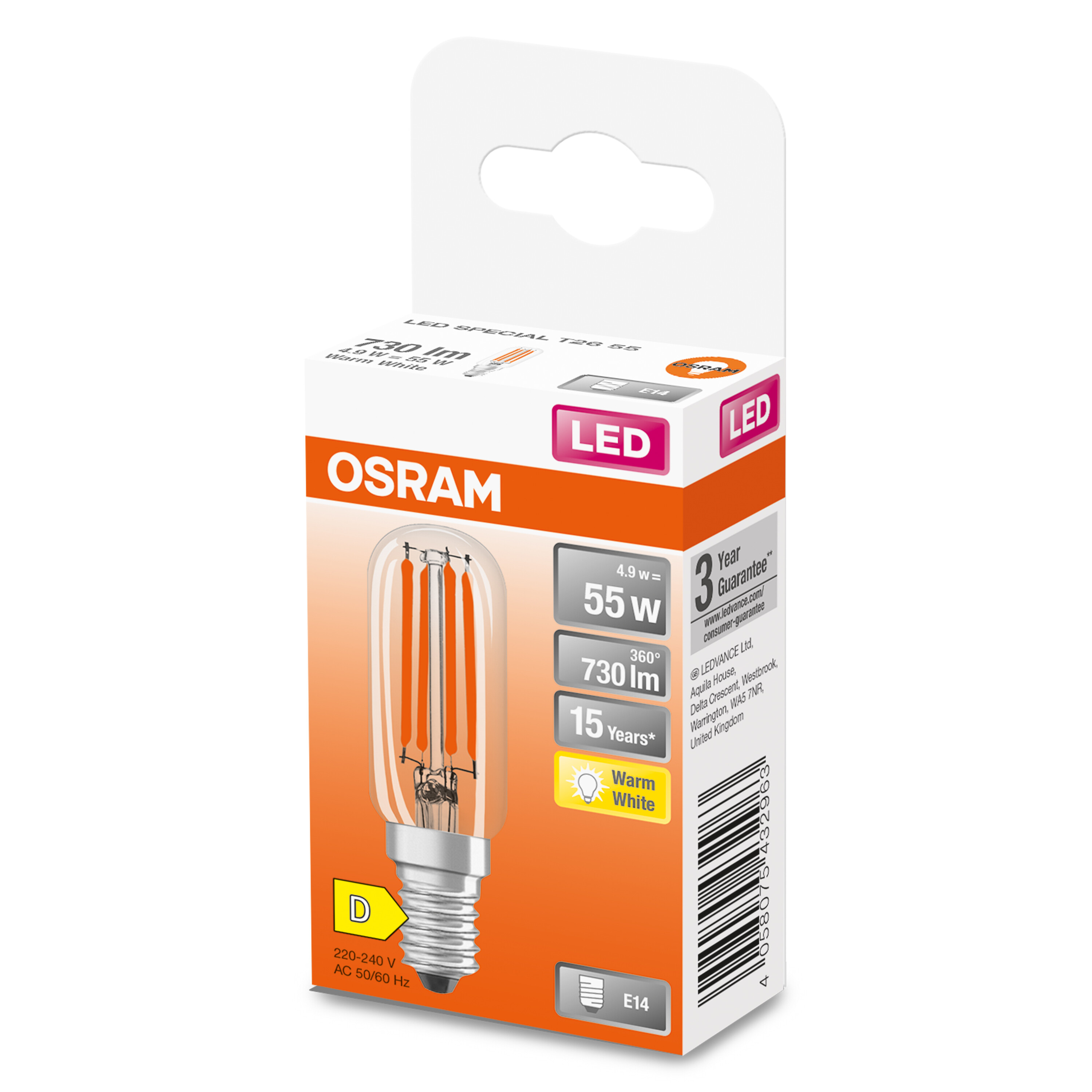 4058075432963 LEDVANCE LED SPECIAL E14 LED Bulbs 6.5 W(55 W), 2700k, Warm White, T shape
