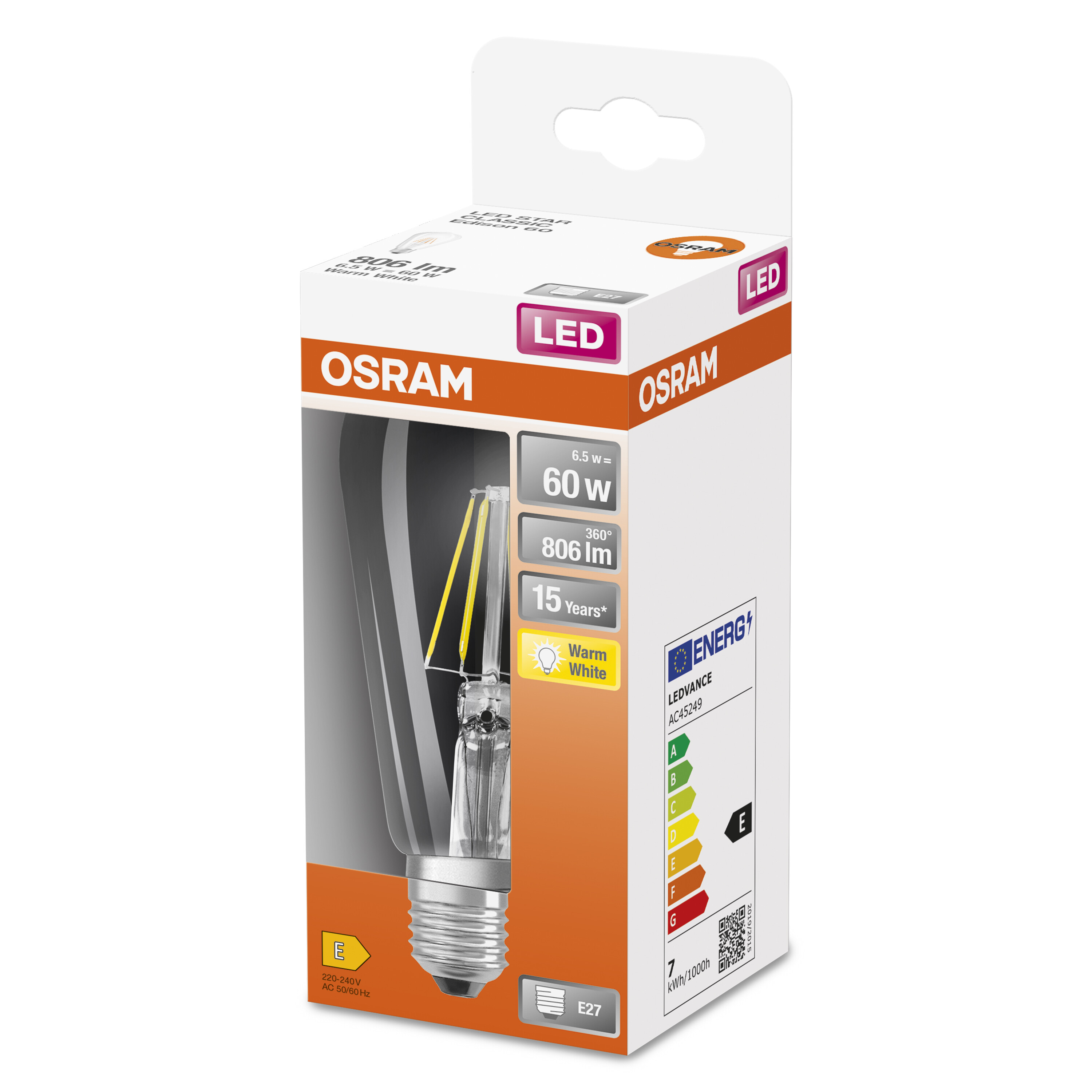 4058075434400 LEDVANCE LED Retrofit CLASSIC E27 LED Bulbs, Warm White, Bulb shape