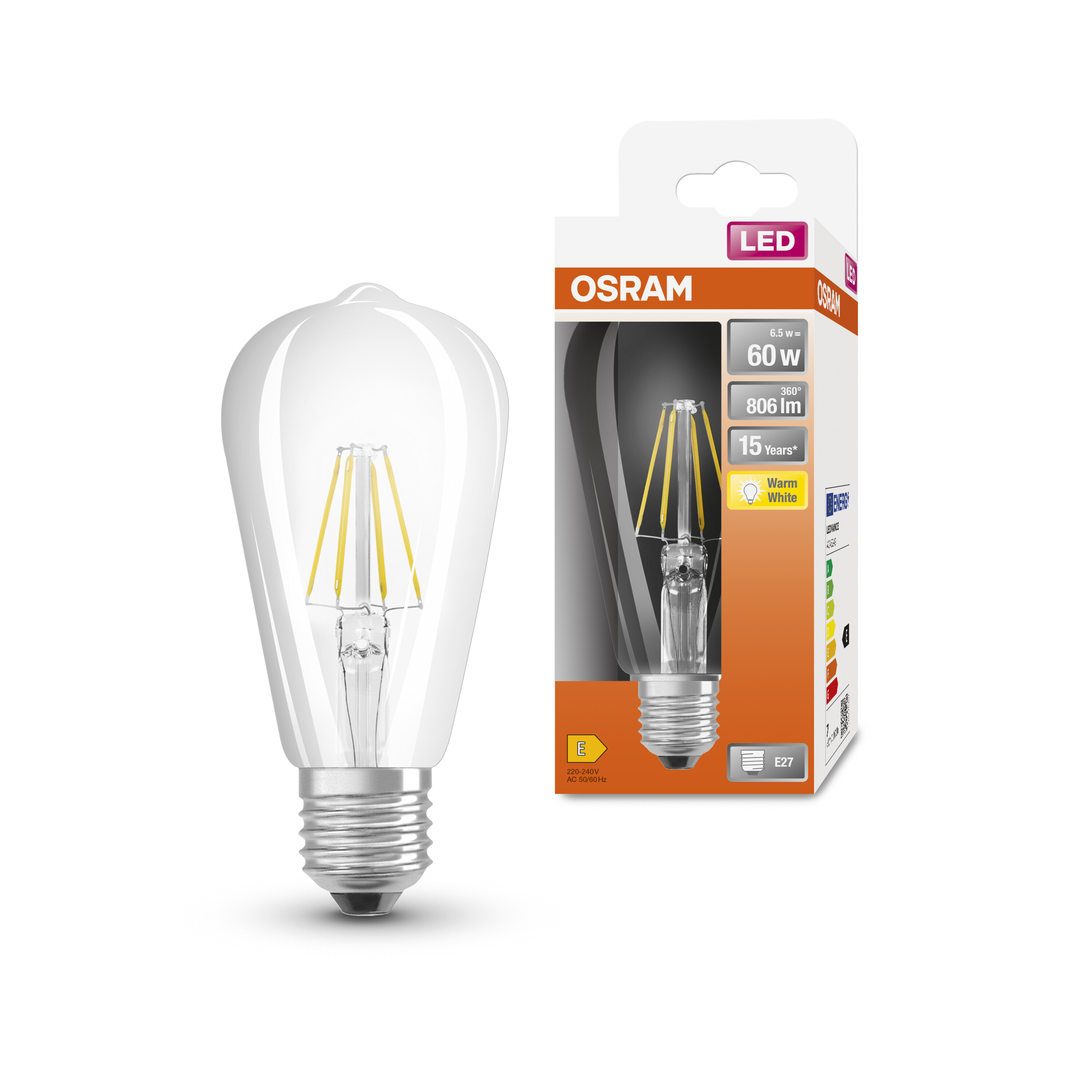 4058075434400 LEDVANCE LED Retrofit CLASSIC E27 LED Bulbs, Warm White, Bulb shape