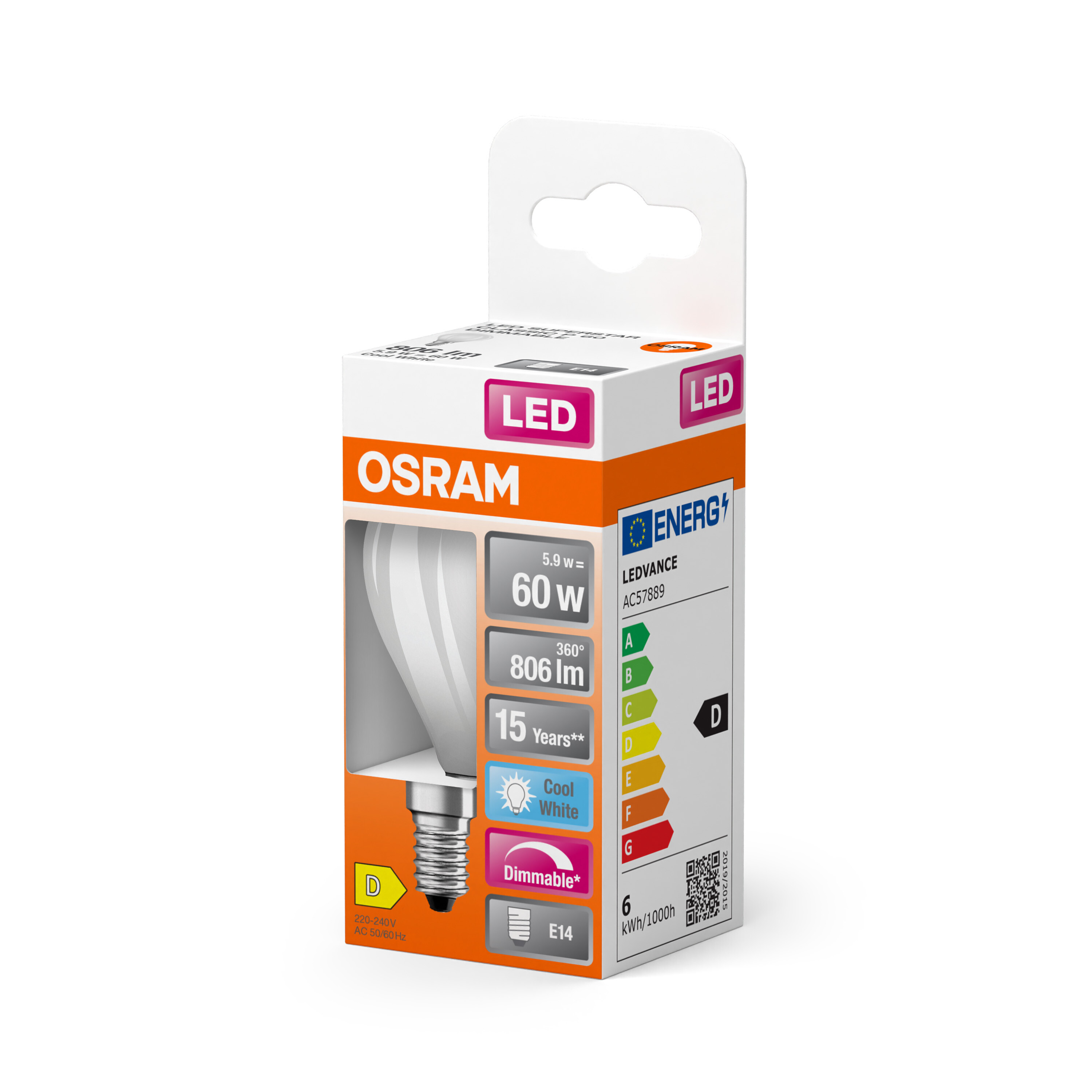 4058075434684 LEDVANCE LED Retrofit CLASSIC E14 LED Bulbs, Cool White, Pear shape