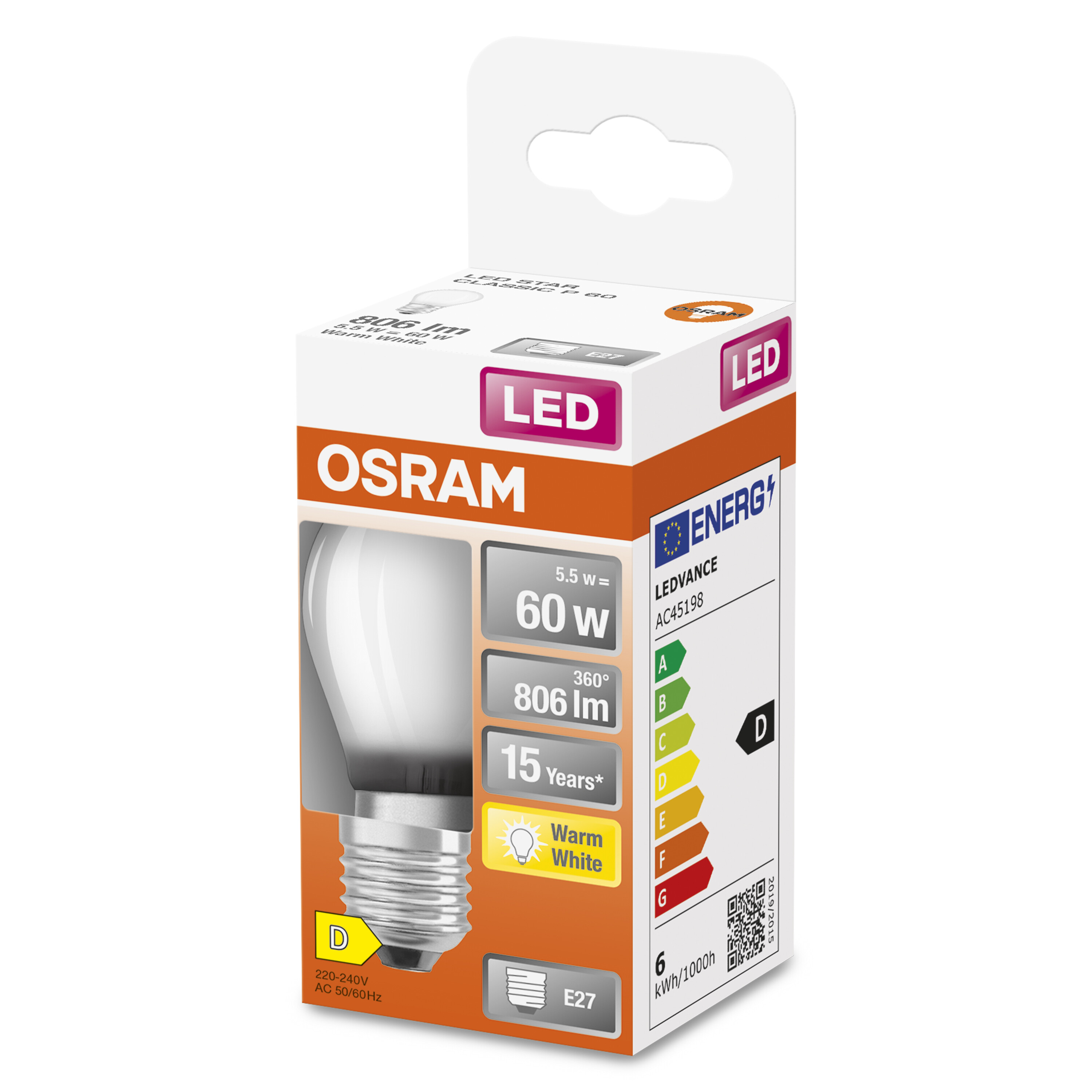 4058075434905 LEDVANCE LED Retrofit CLASSIC E27 LED Bulbs, Warm White, Mini Ball shape