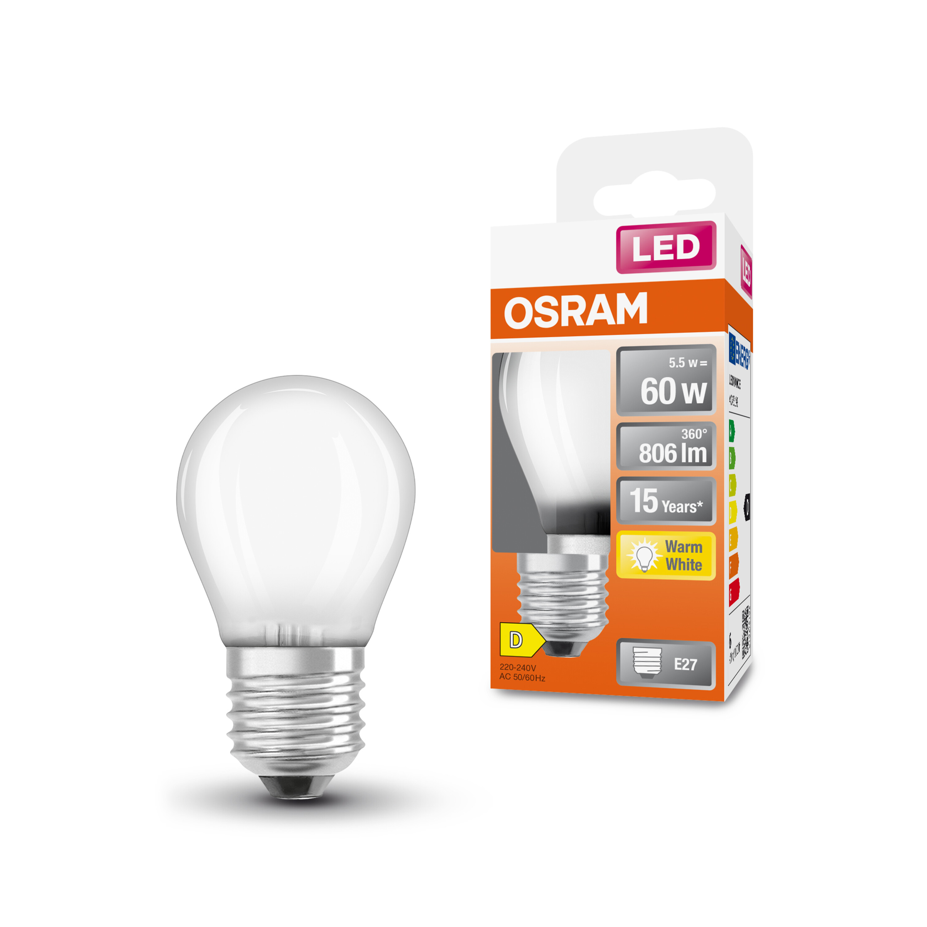 4058075434905 LEDVANCE LED Retrofit CLASSIC E27 LED Bulbs, Warm White, Mini Ball shape