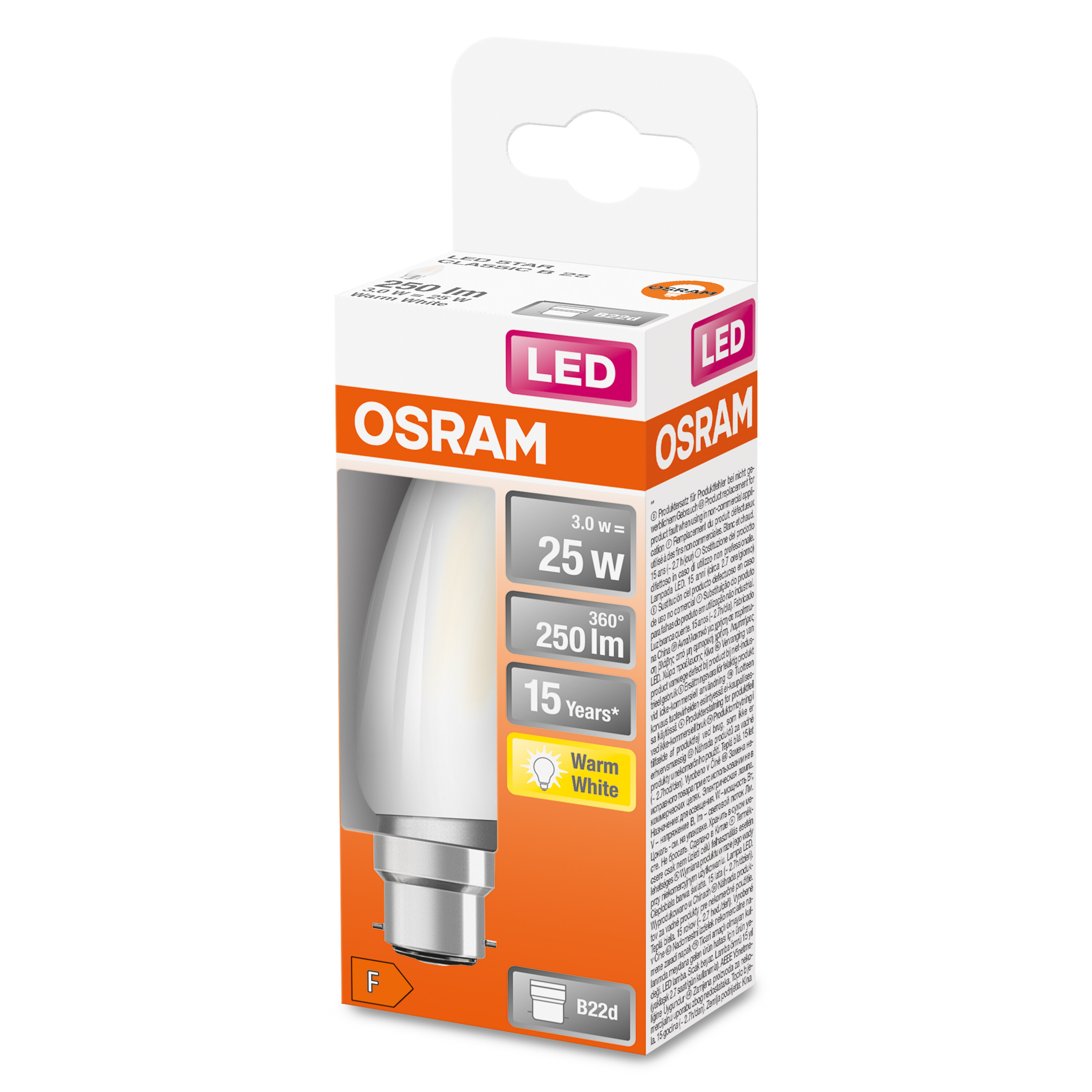4058075436428 LEDVANCE 40580 B22D LED Bulbs, Warm White, Mini Candle shape