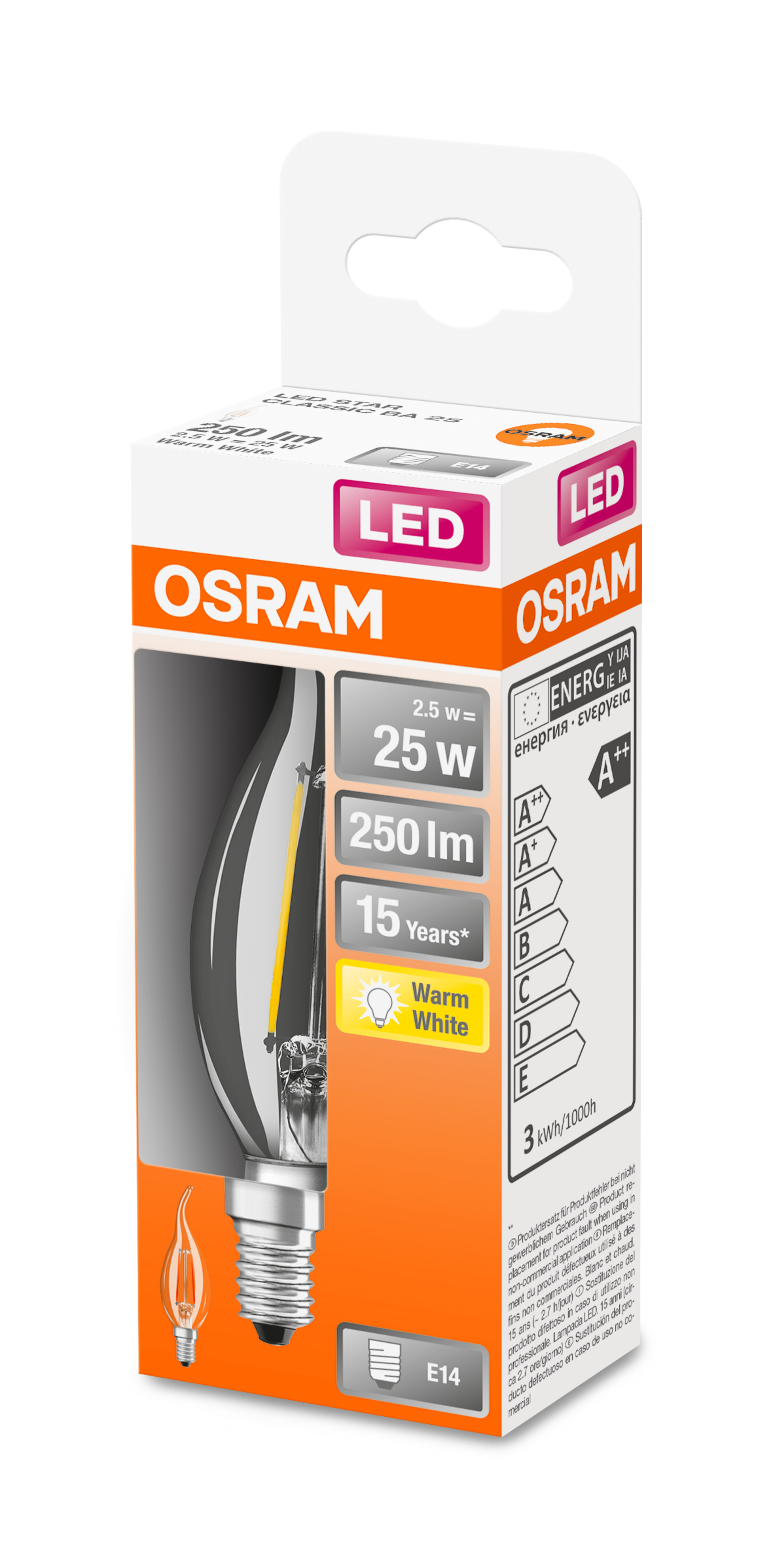 4058075436640 LEDVANCE LED Retrofit CLASSIC E14 LED Bulbs, Warm White, Candle shape