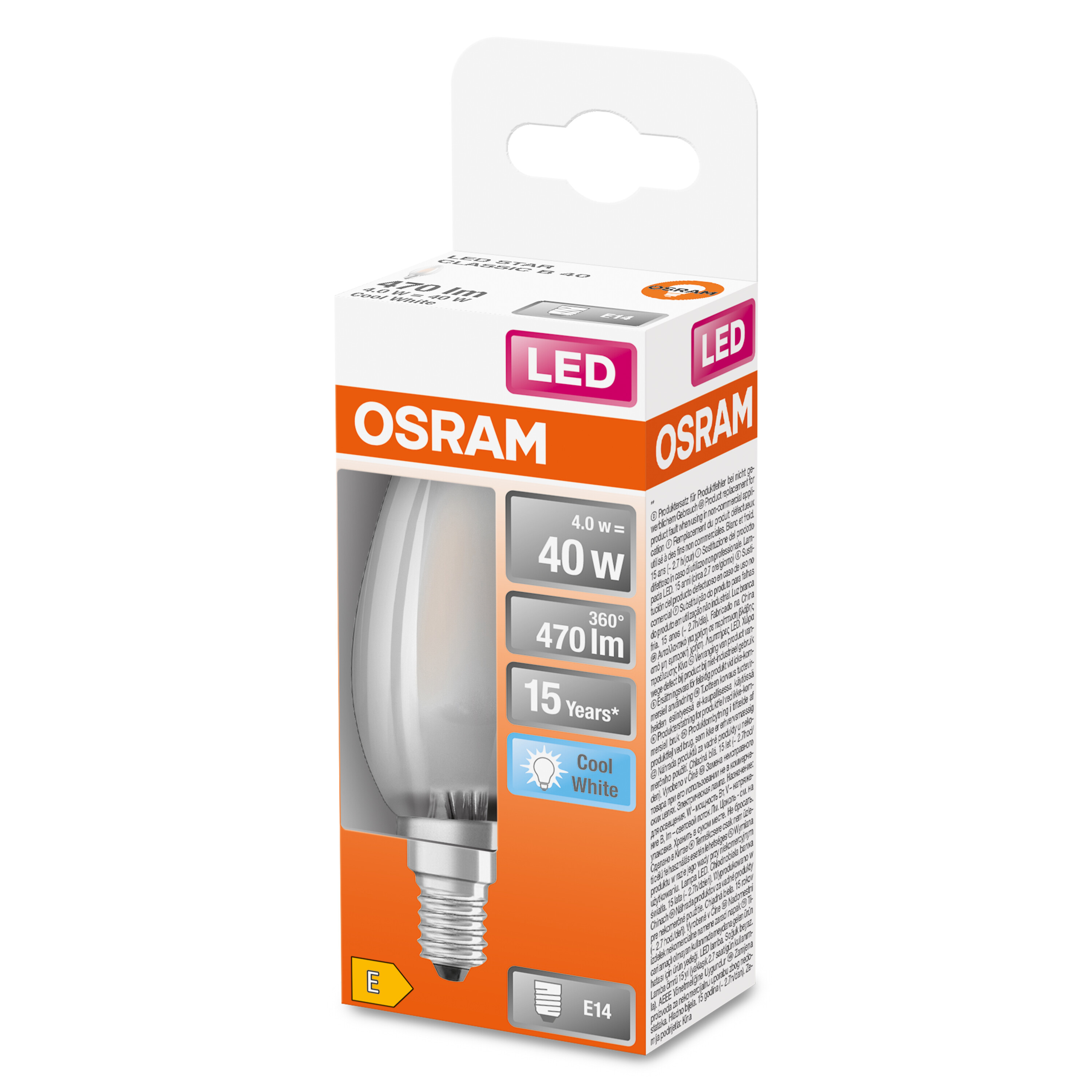 4058075437128 LEDVANCE LED Retrofit CLASSIC E14 LED Bulbs, Cool White, Candle shape