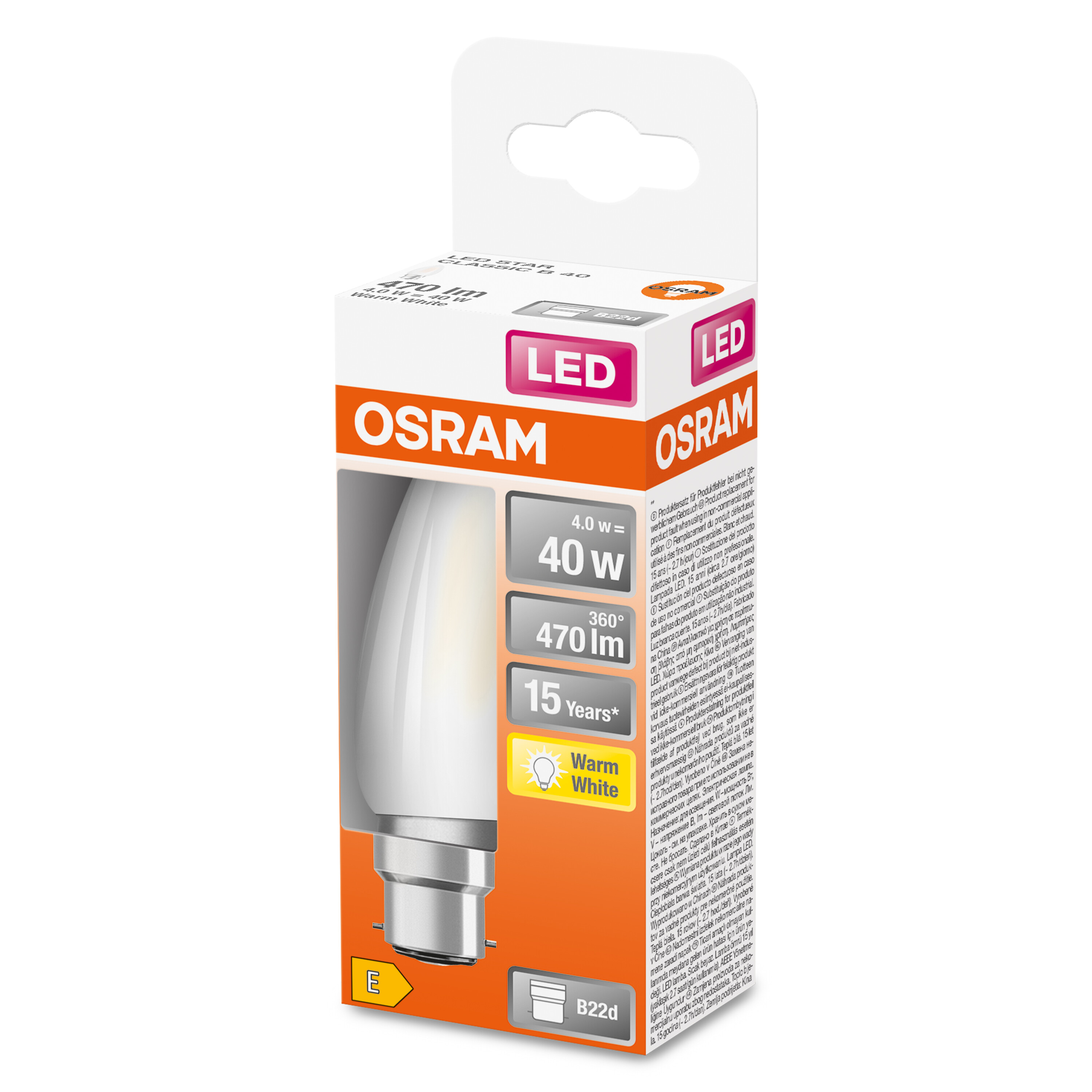 4058075437227 LEDVANCE 40580 B22D LED Bulbs, Warm White, Mini Candle shape