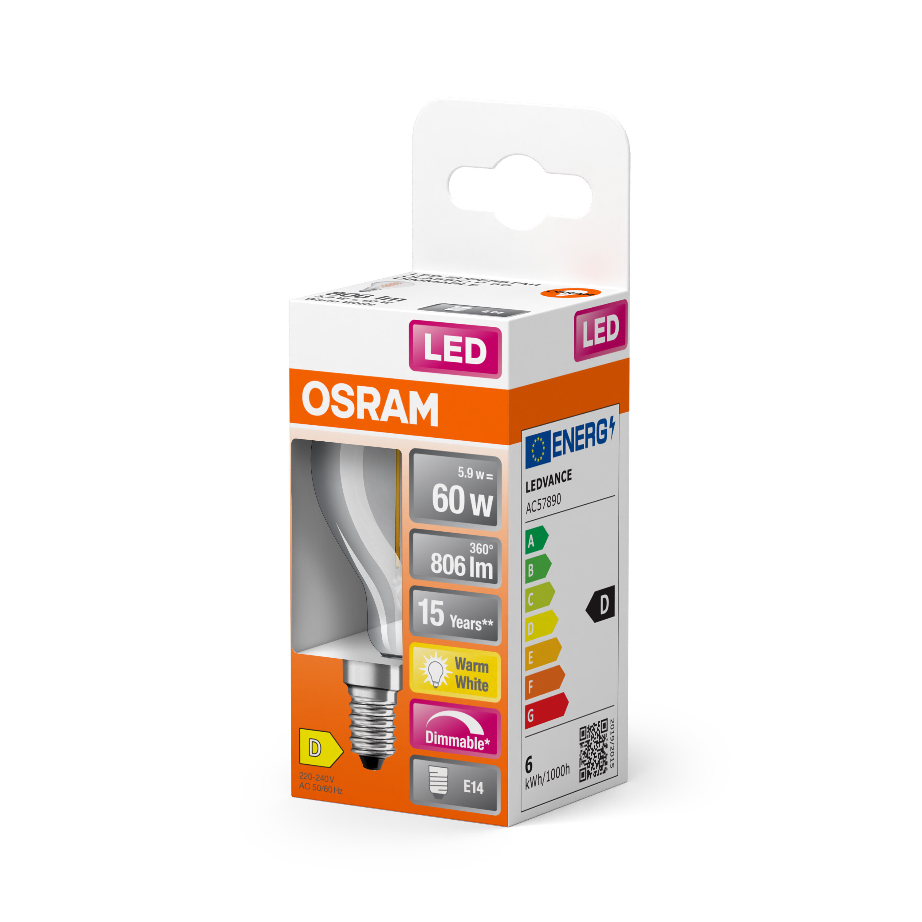 4058075447875 LEDVANCE LED Retrofit CLASSIC E14 LED Bulbs, Warm White, Pear shape