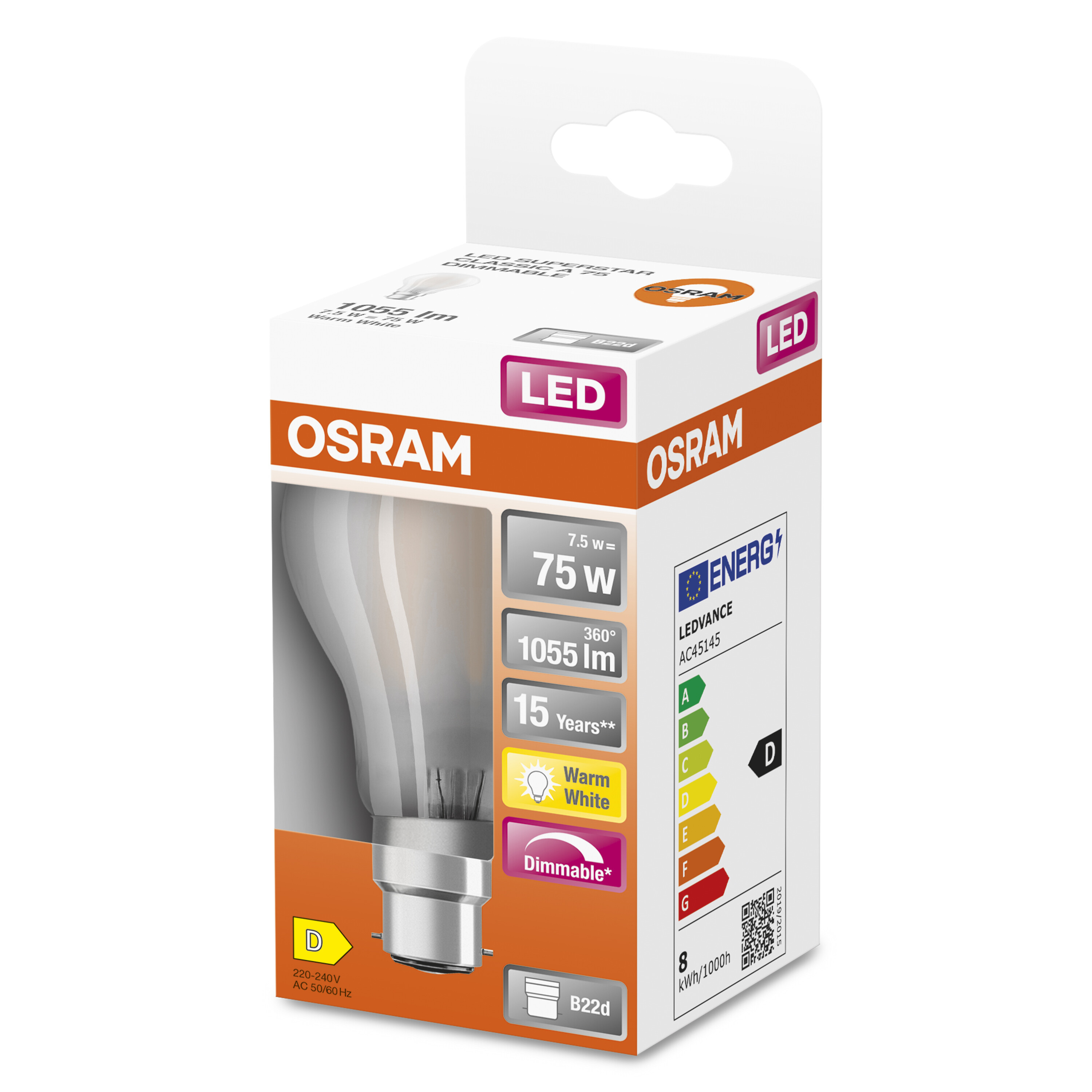 4058075448063 LEDVANCE LED Retrofit CLASSIC B22D LED Bulbs, Warm White, Bulb shape