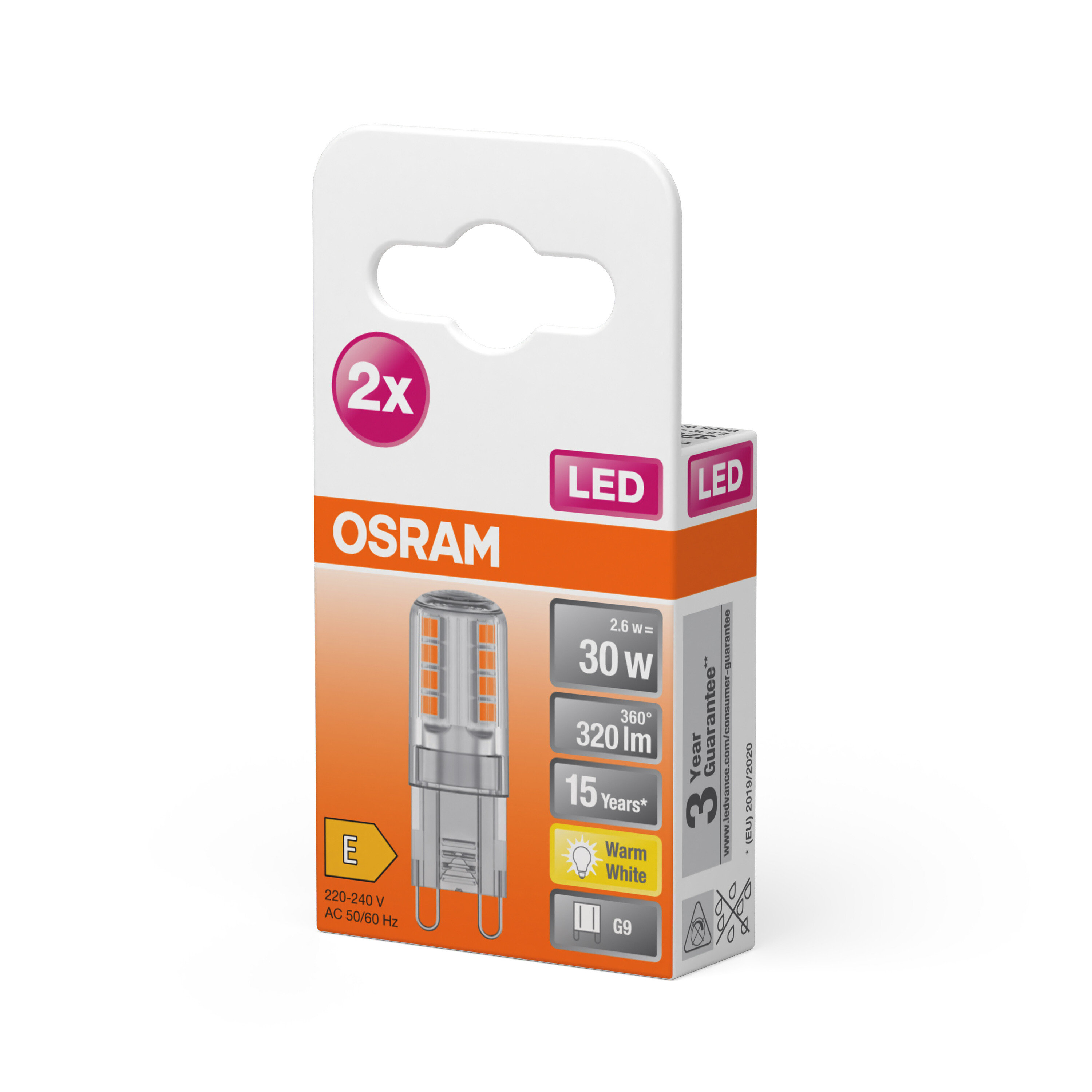 4058075449862 LEDVANCE 40580 G9 LED Bulbs 2.6 W(30 W), 2700k, Warm White, Pin shape