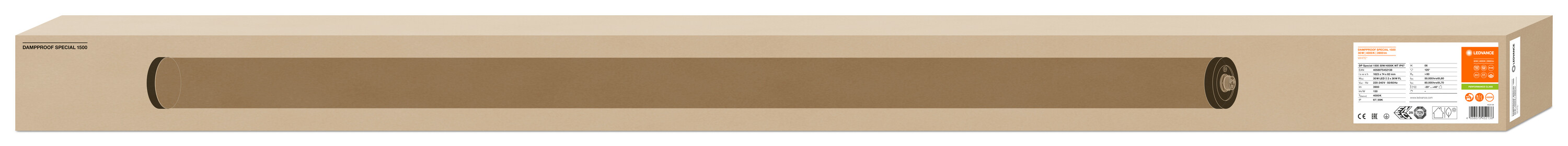 4058075452138 LEDVANCE 30 W LED Batten Light, 240V Batten LED, 1 Lamp, 1.644 m Long, IP69K, IP67