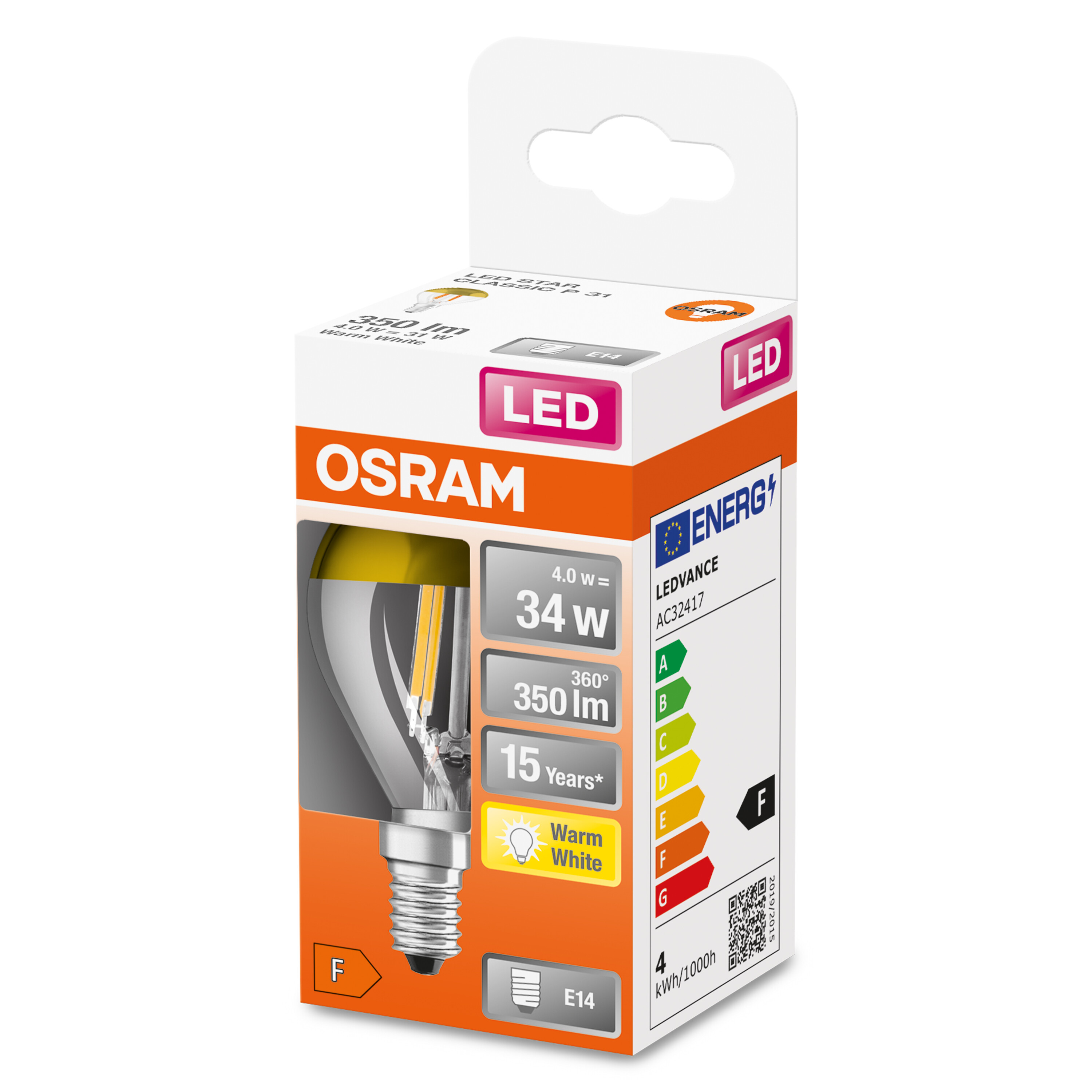 4058075456549 LEDVANCE LED Retrofit CLASSIC E14 LED Bulbs, Warm White, Mini Ball shape