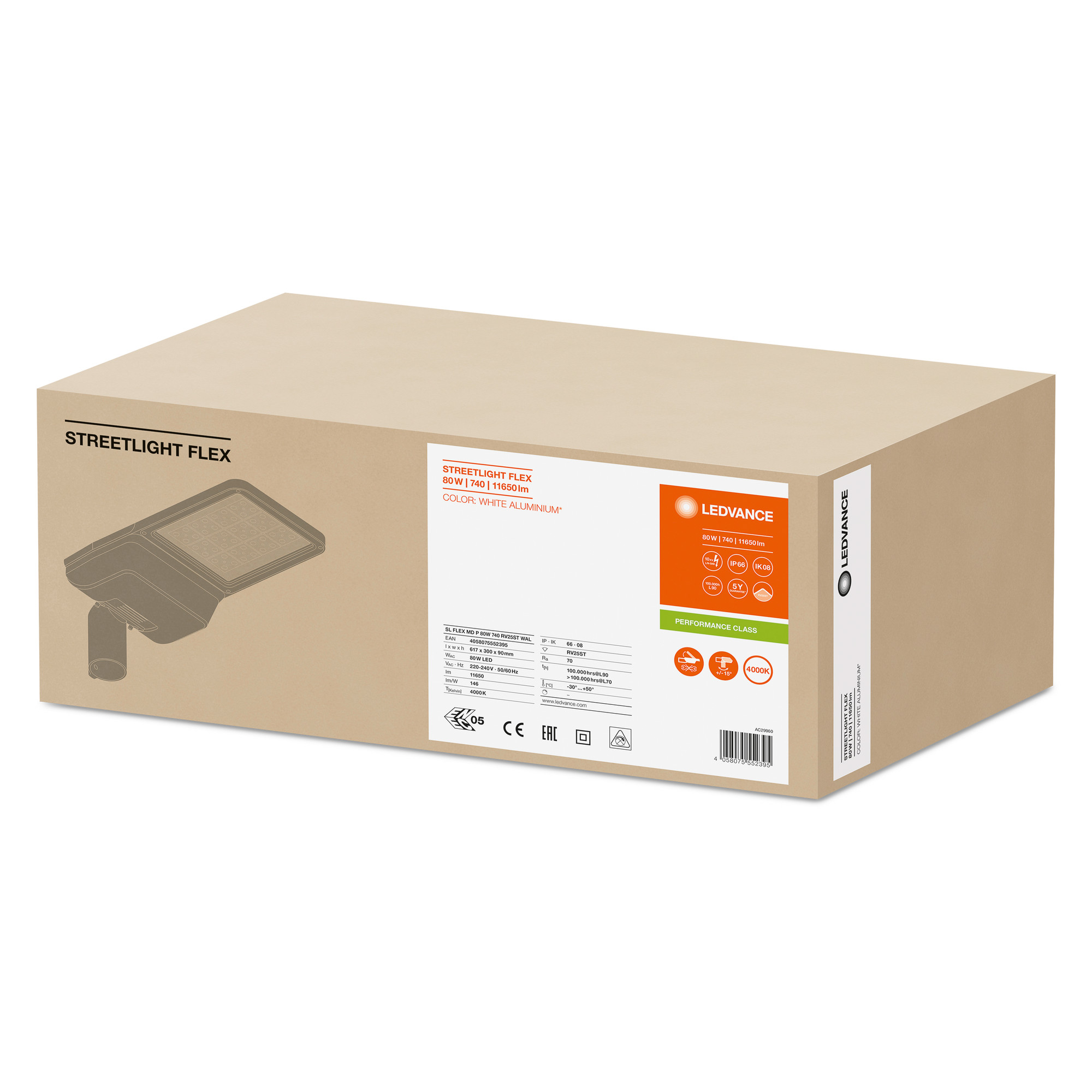 4058075552395 LEDVANCE Rectangular Rectangular LED Bulkhead Light, 80 W, 220V, 240 V Lamp Supplied, IP66