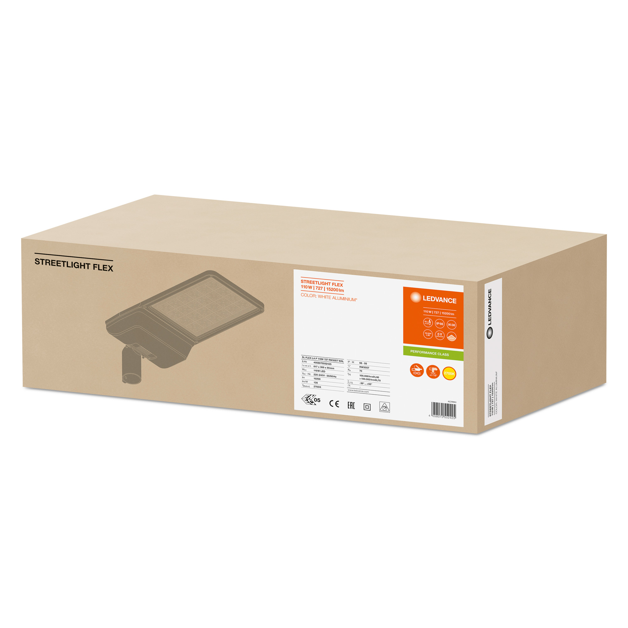 4058075552425 LEDVANCE Rectangular Rectangular LED Bulkhead Light, 110 W, 220V, 240 V Lamp Supplied, IP66