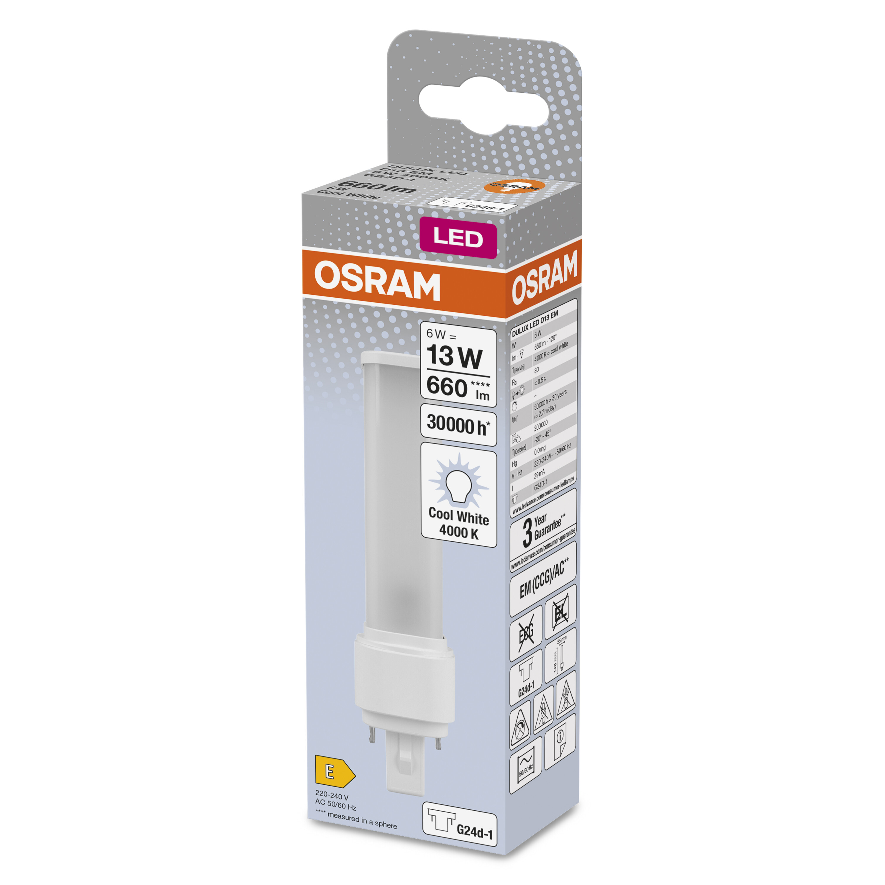 4058075558182 LEDVANCE DULUX G24d-1 LED Bulbs, Warm White, Tubular shape
