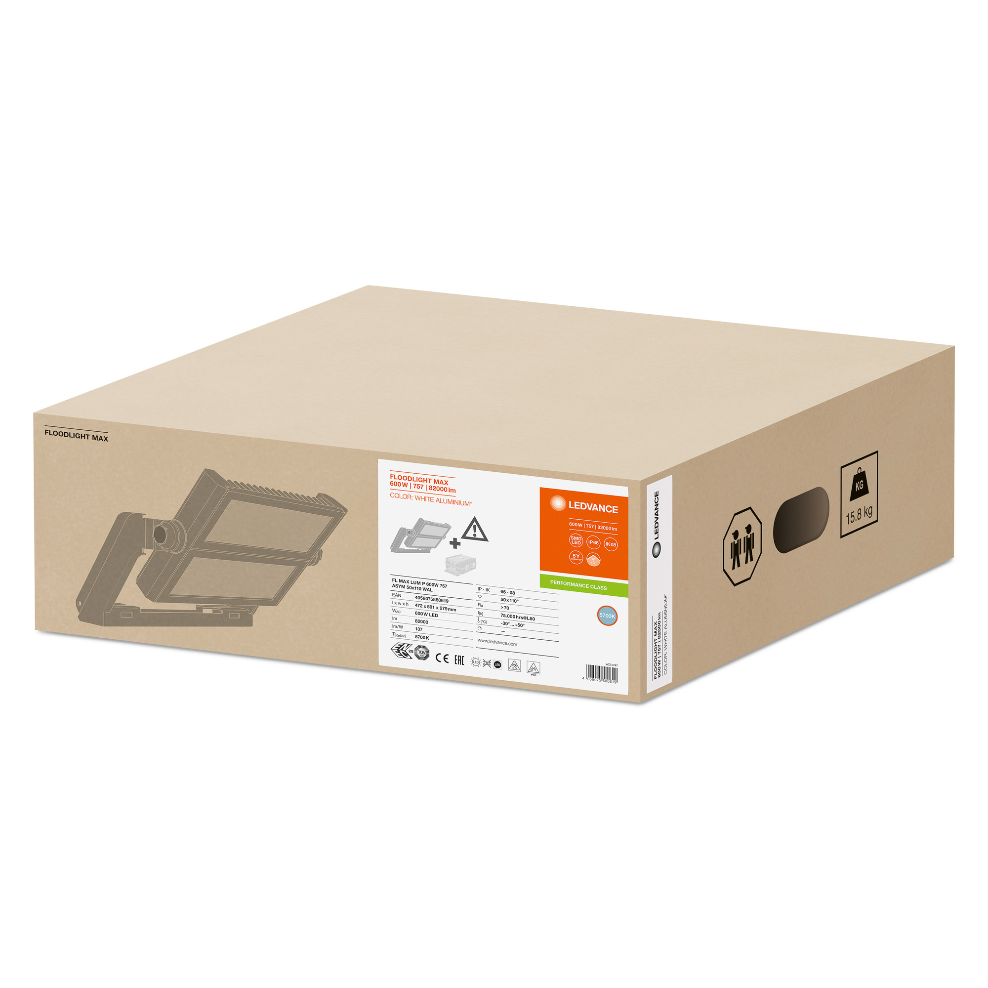 4058075580619 LEDVANCE FL MAX LUM Floodlight, 600 W White, 82000 lm, IP66, 180V